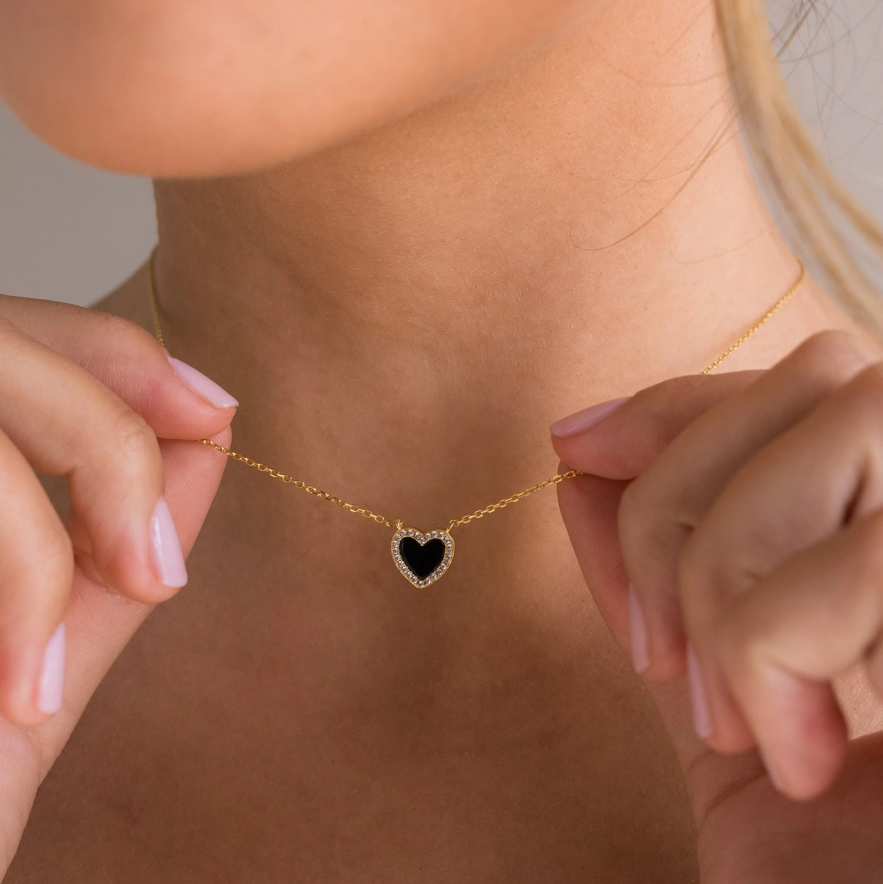 Pave Onyx Heart Necklace - Image 2
