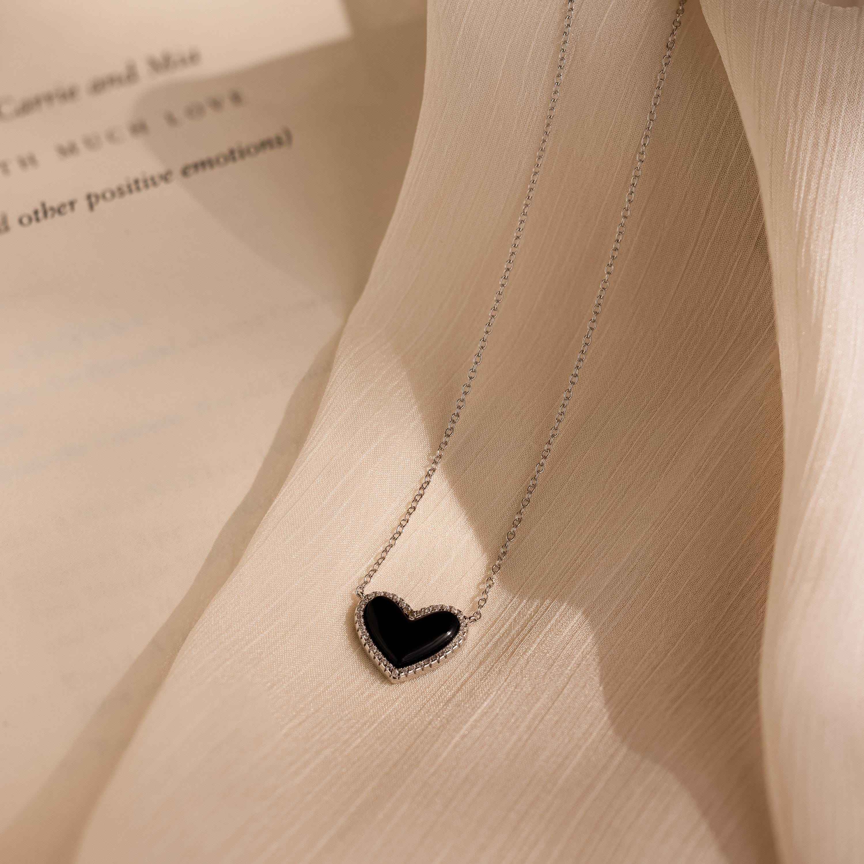 Pave Onyx Puff Heart Necklace - Image 6