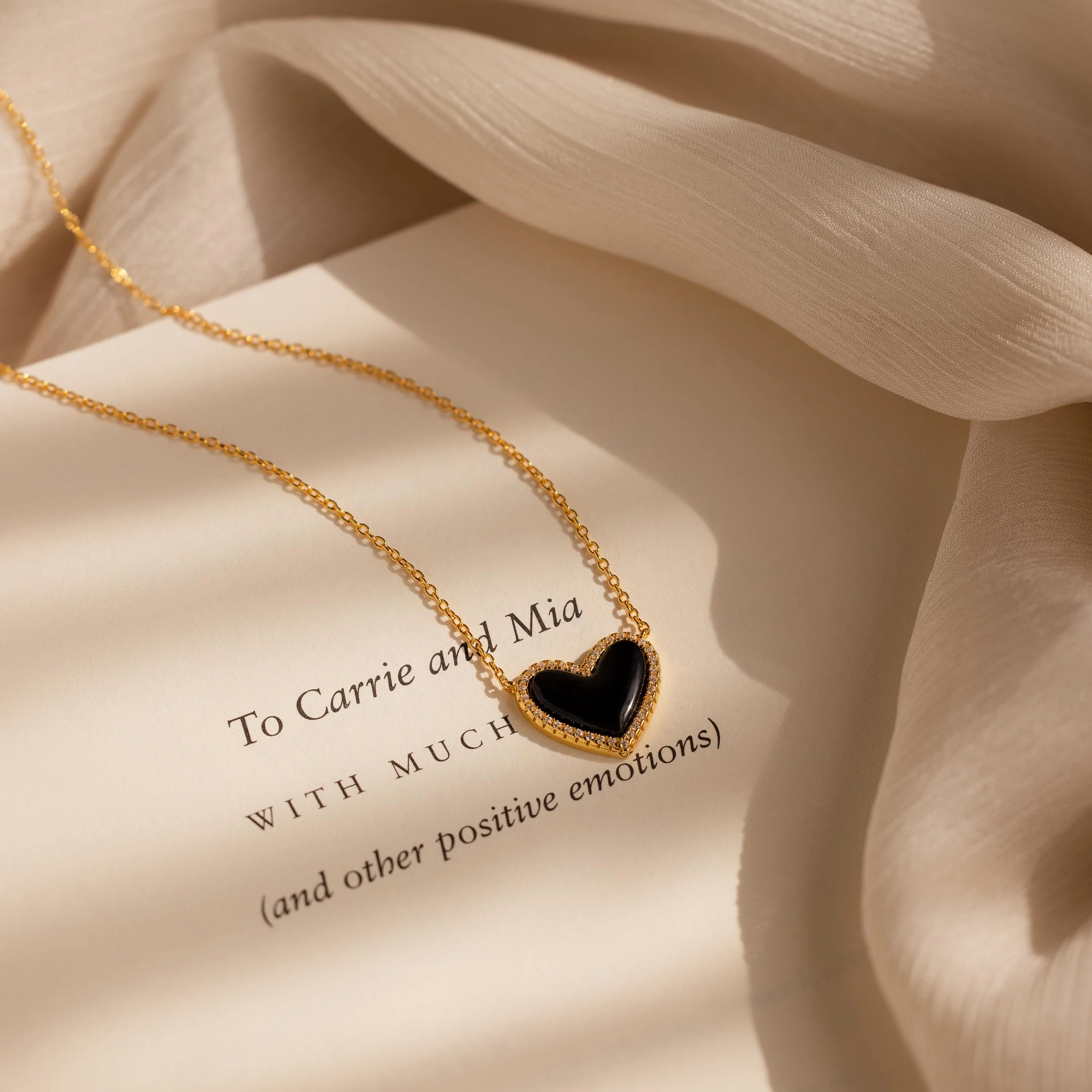 Pave Onyx Puff Heart Necklace in 18K Gold - Image 3