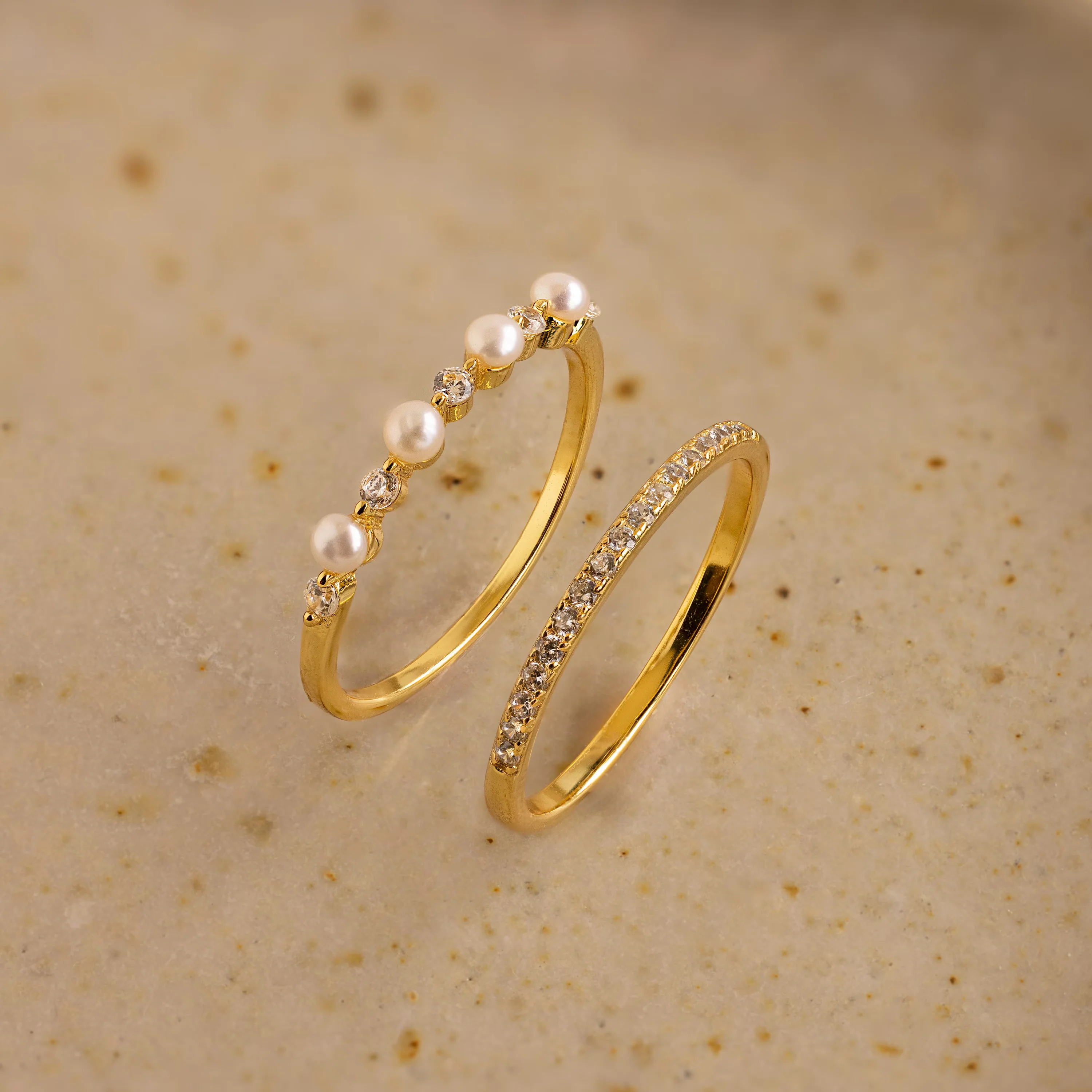 Pave Pearl Stacking Ring Set - Image 7