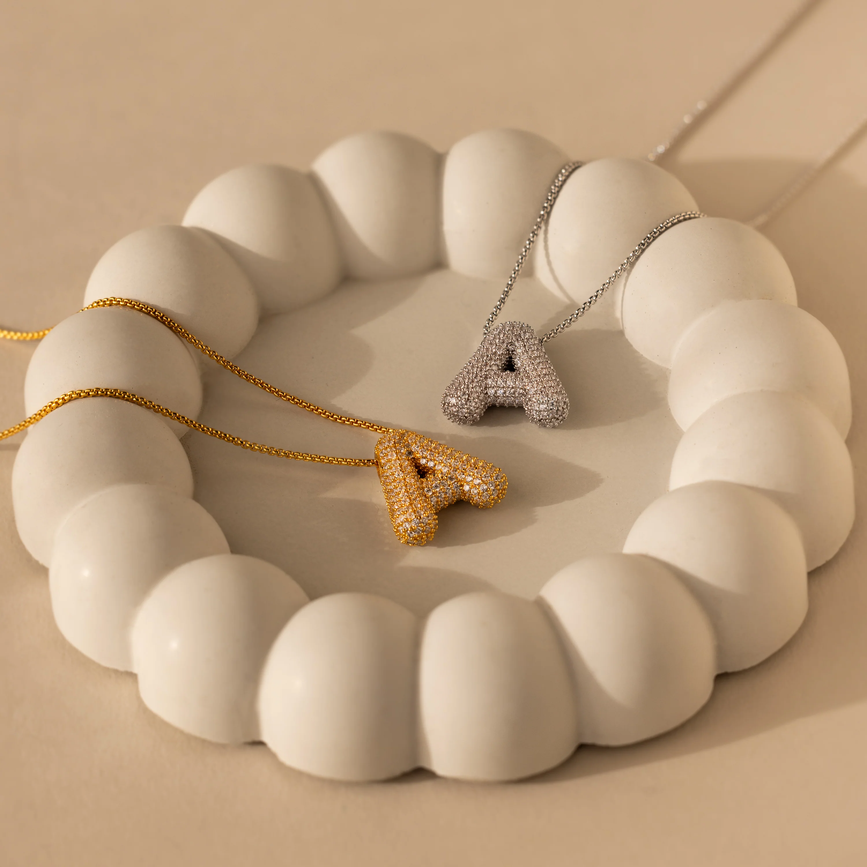 Pave Puff Letter Necklace - Image 6