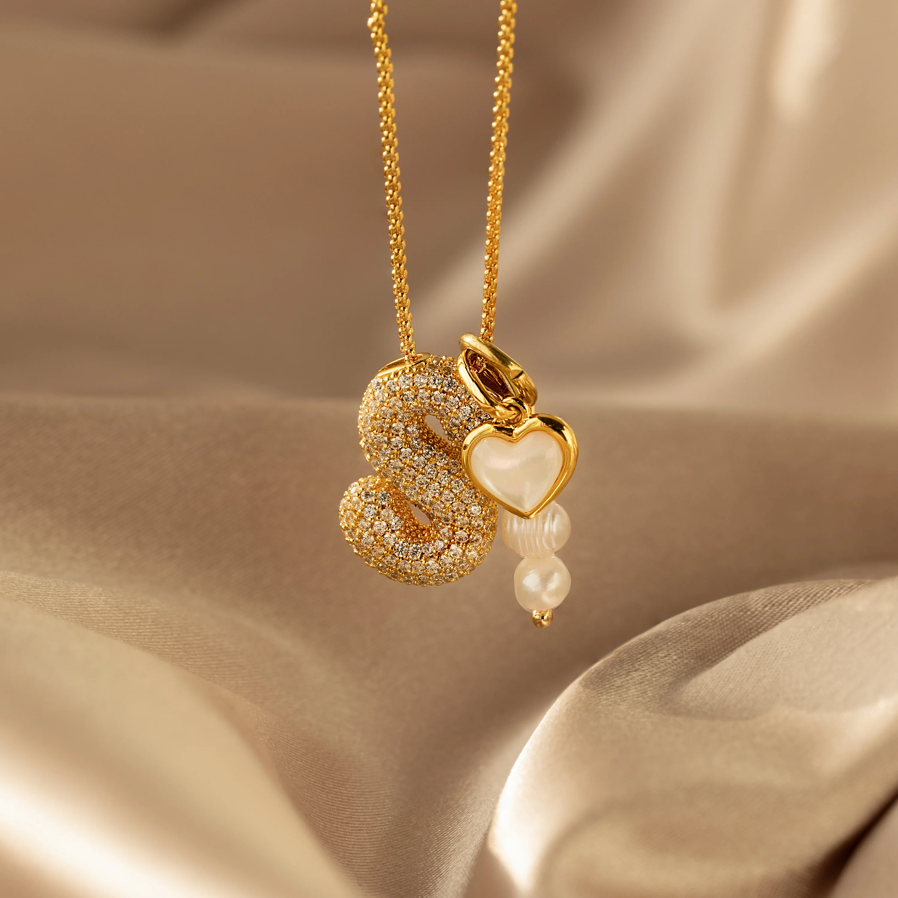 Pave Puff Letter Necklace - Image 8
