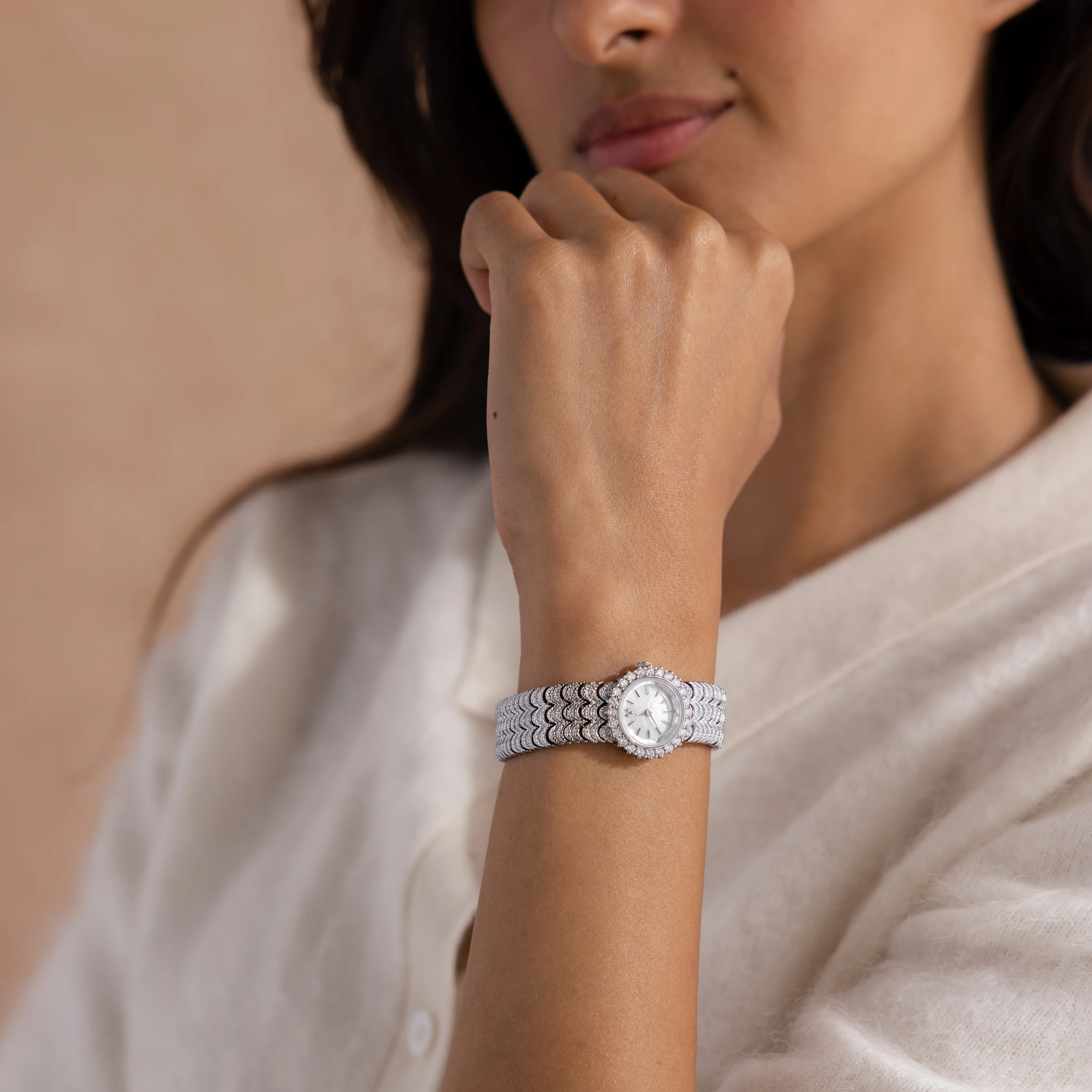 Pave Scalloped Timepiece in Silver - Image 4