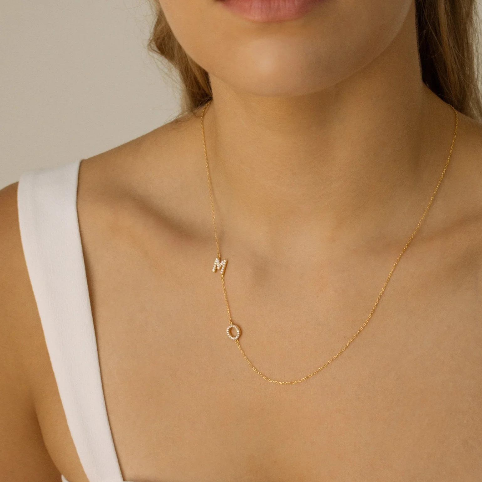 Pave Sideways Initial Necklace - Image 7