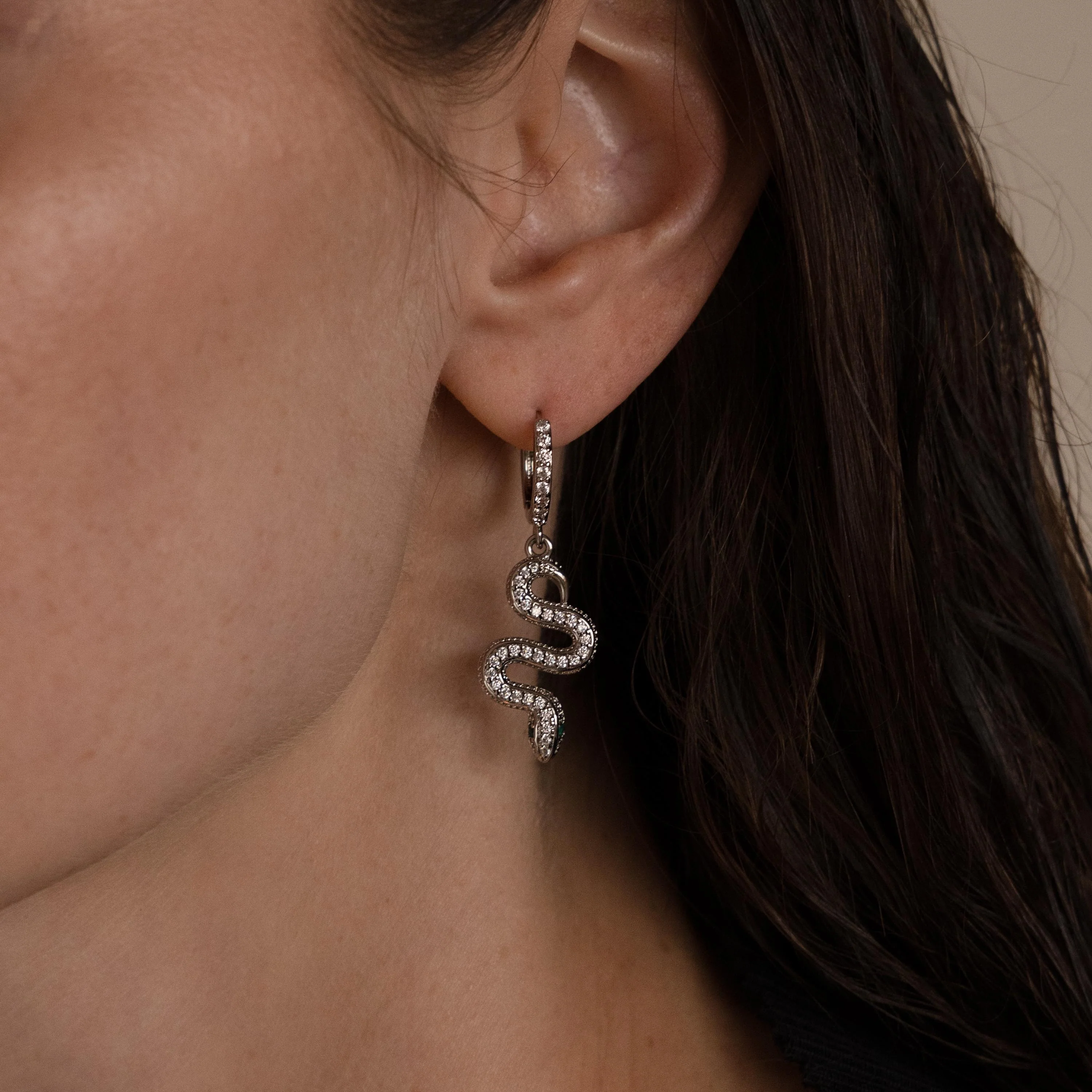 Pave Snake Charm Hoops - Image 4