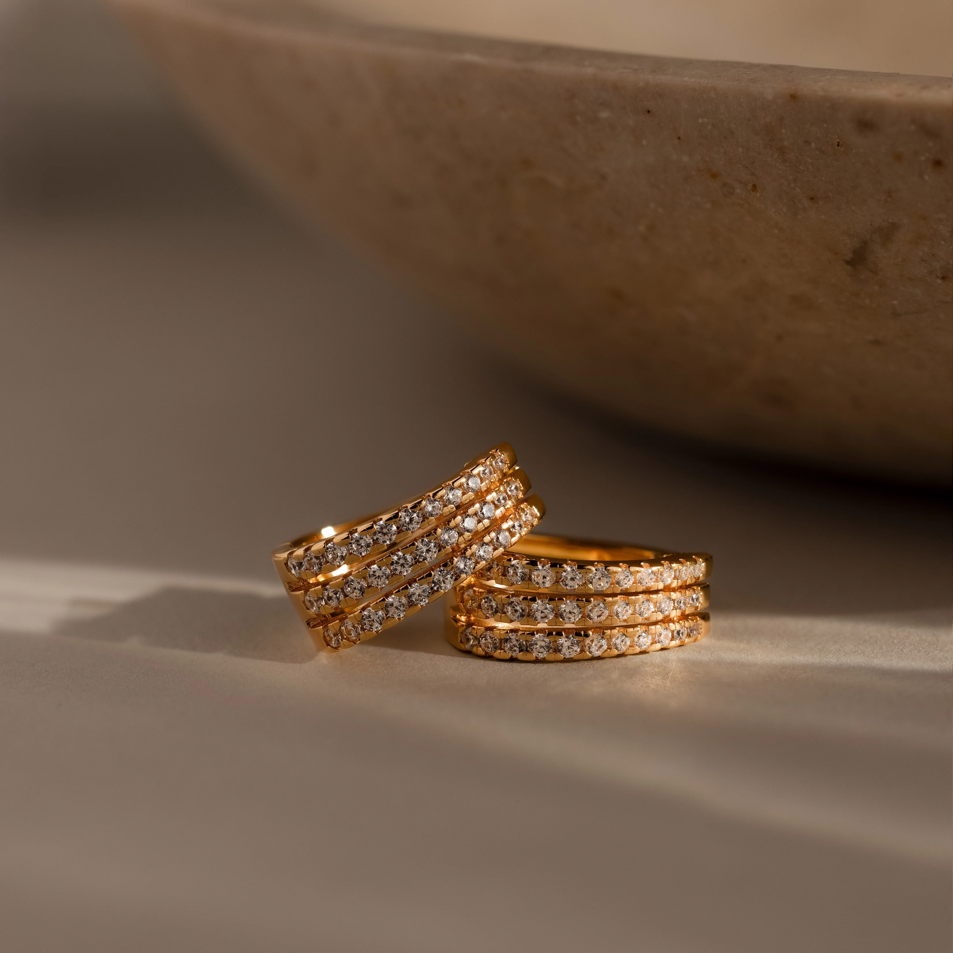 Pave Trio Hoops in 18K Gold - Image 3