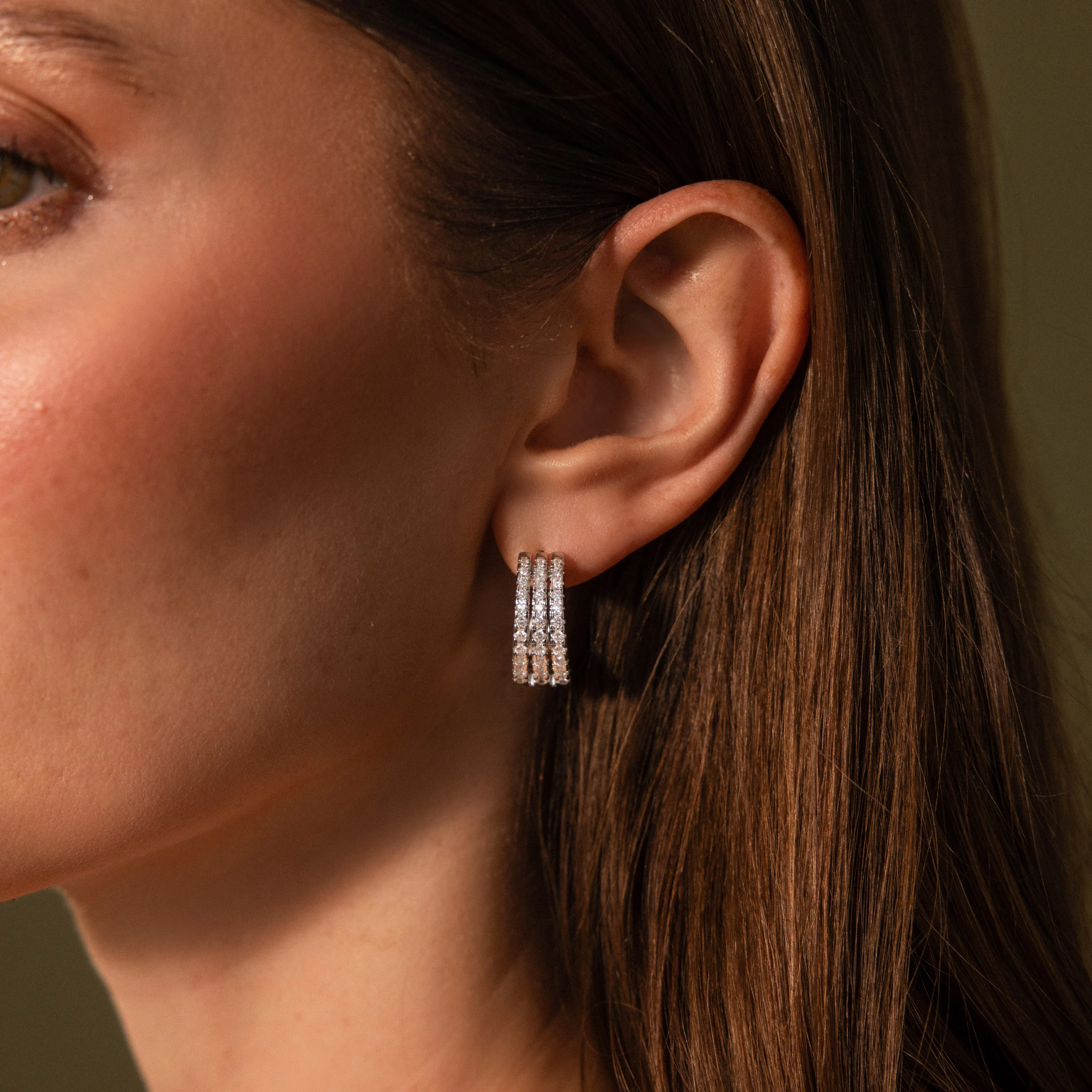 Pave Trio Hoops in Silver - Image 2