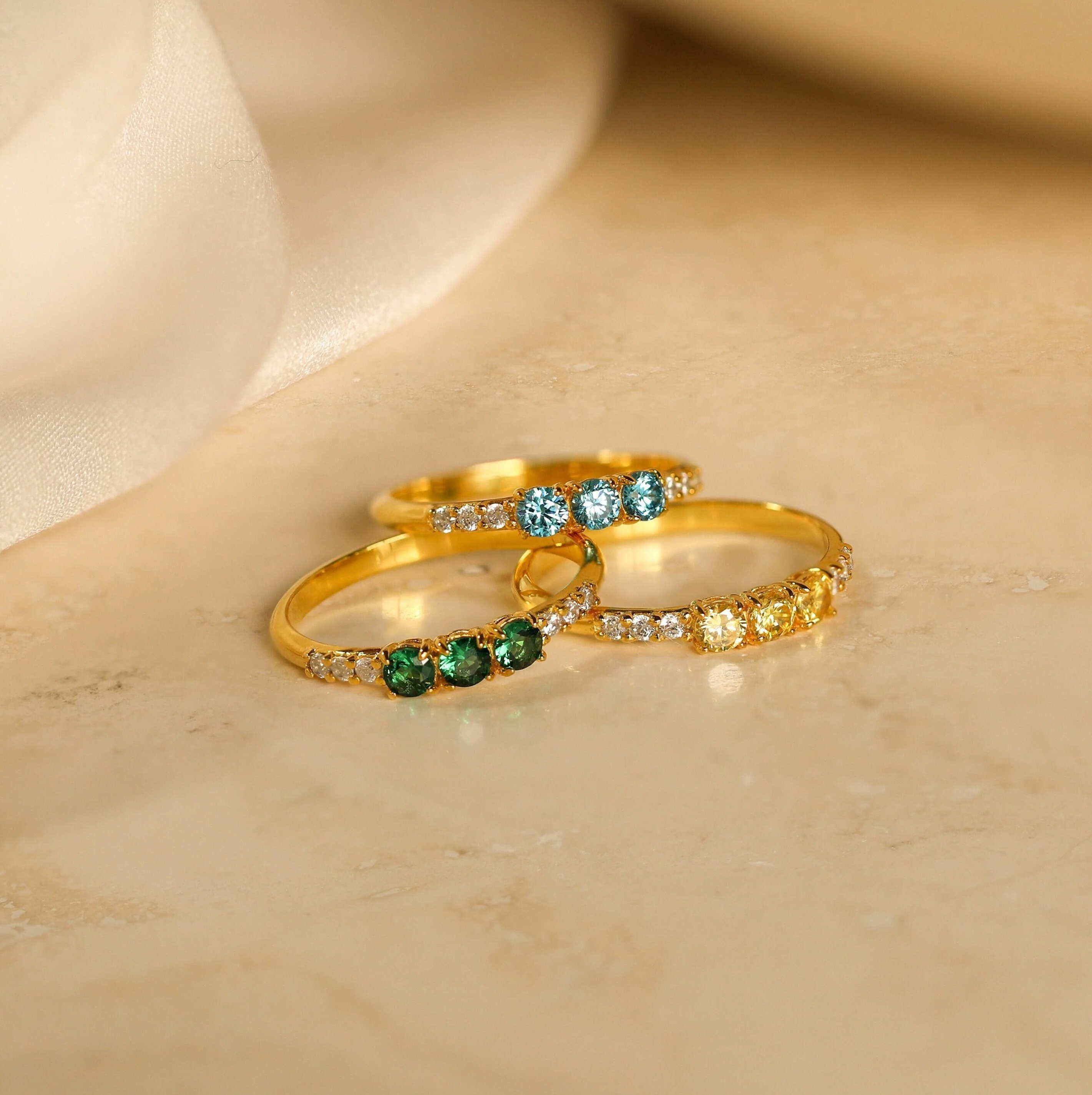 Pave Triple Birthstone Ring - Image 3