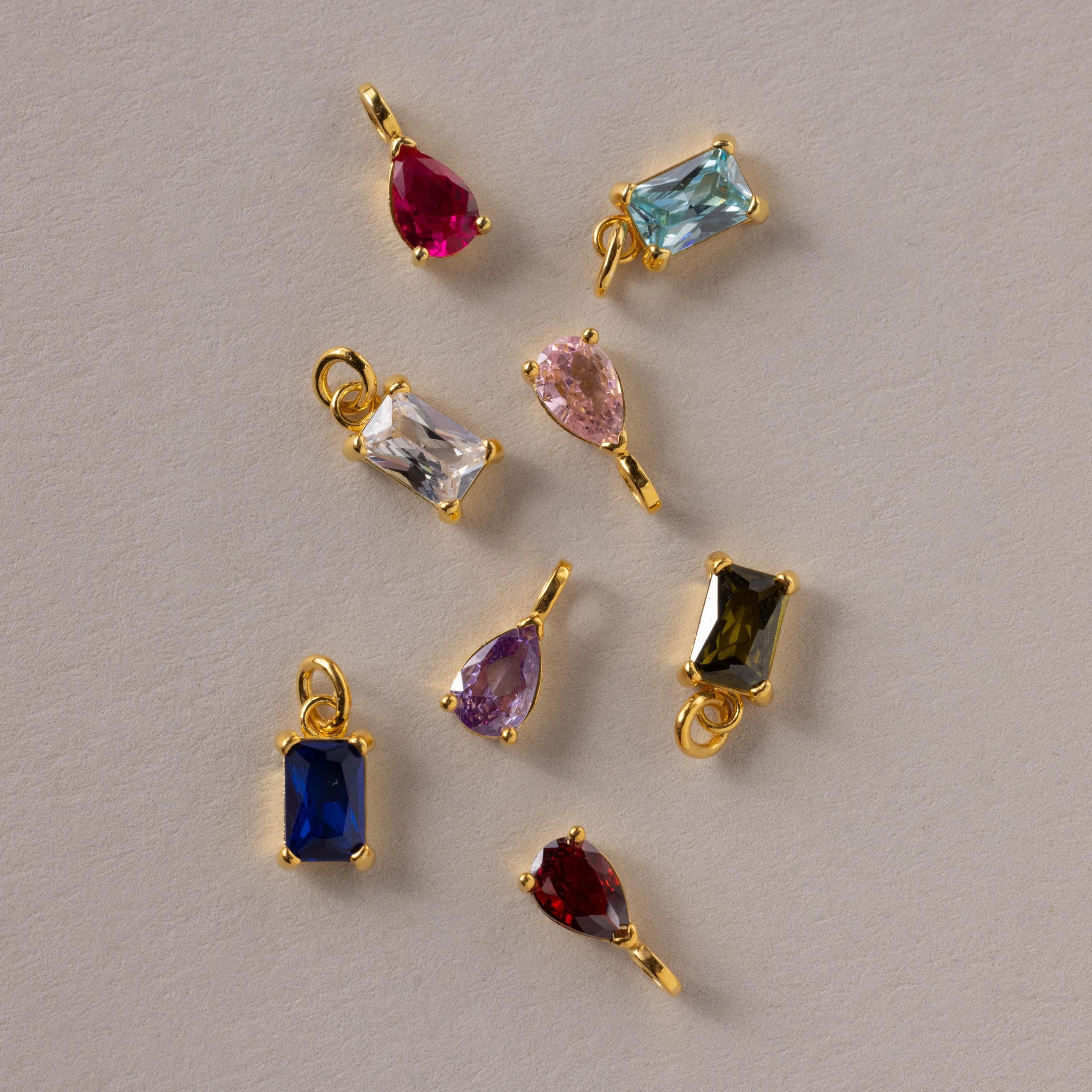 Pear & Baguette Birthstone Charm Set in Silver - Image 3