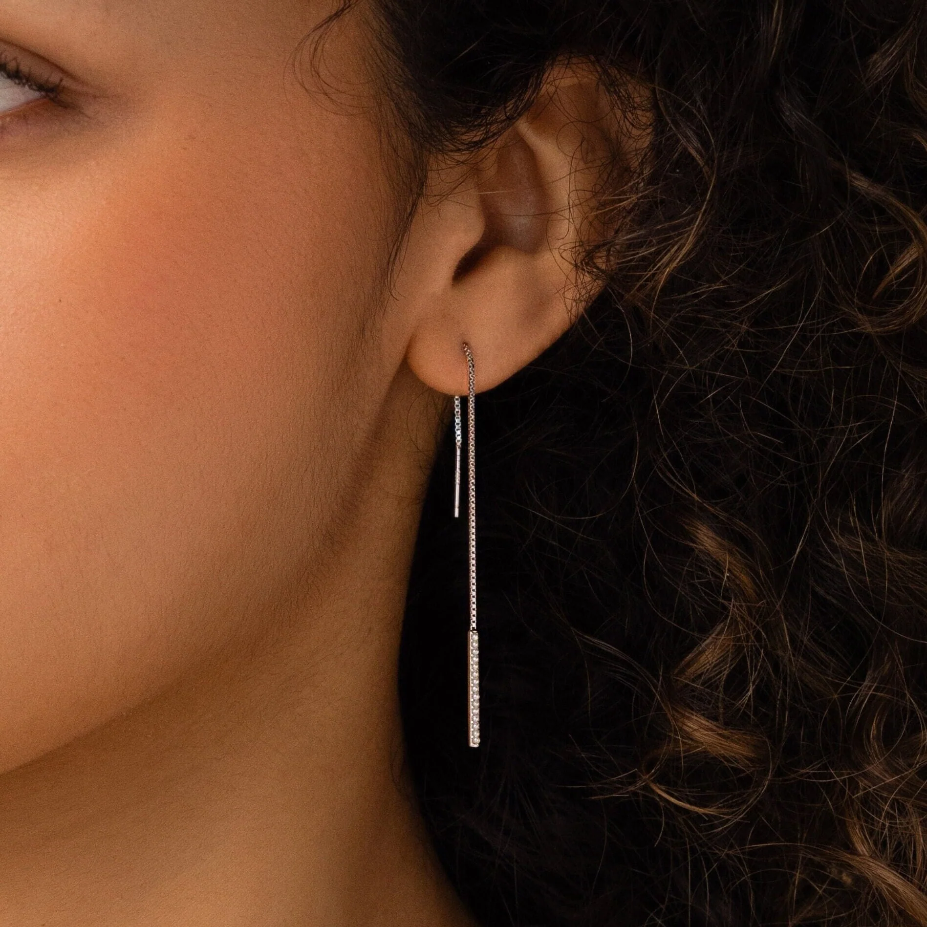 Pearl Bar Threader Earrings - Image 4