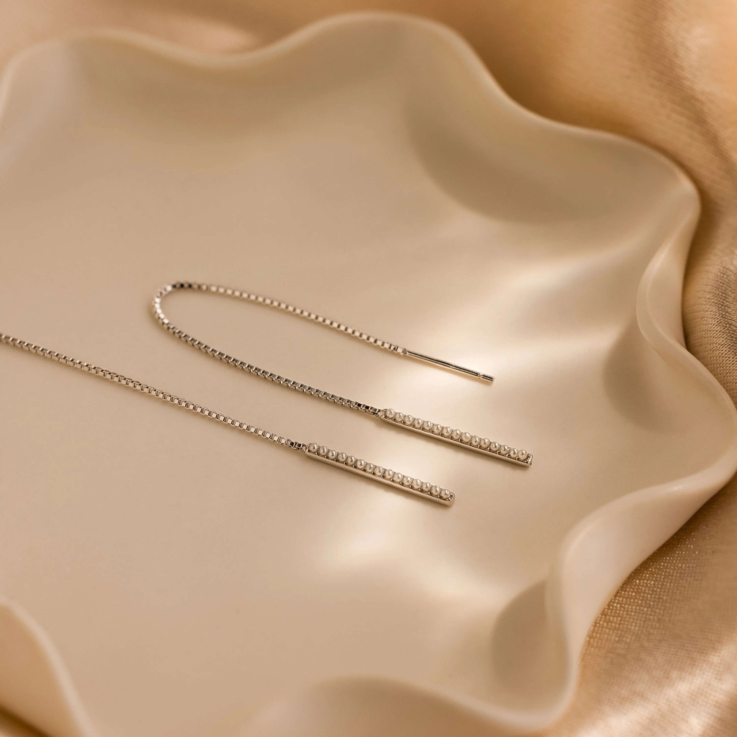 Pearl Bar Threader Earrings - Image 5