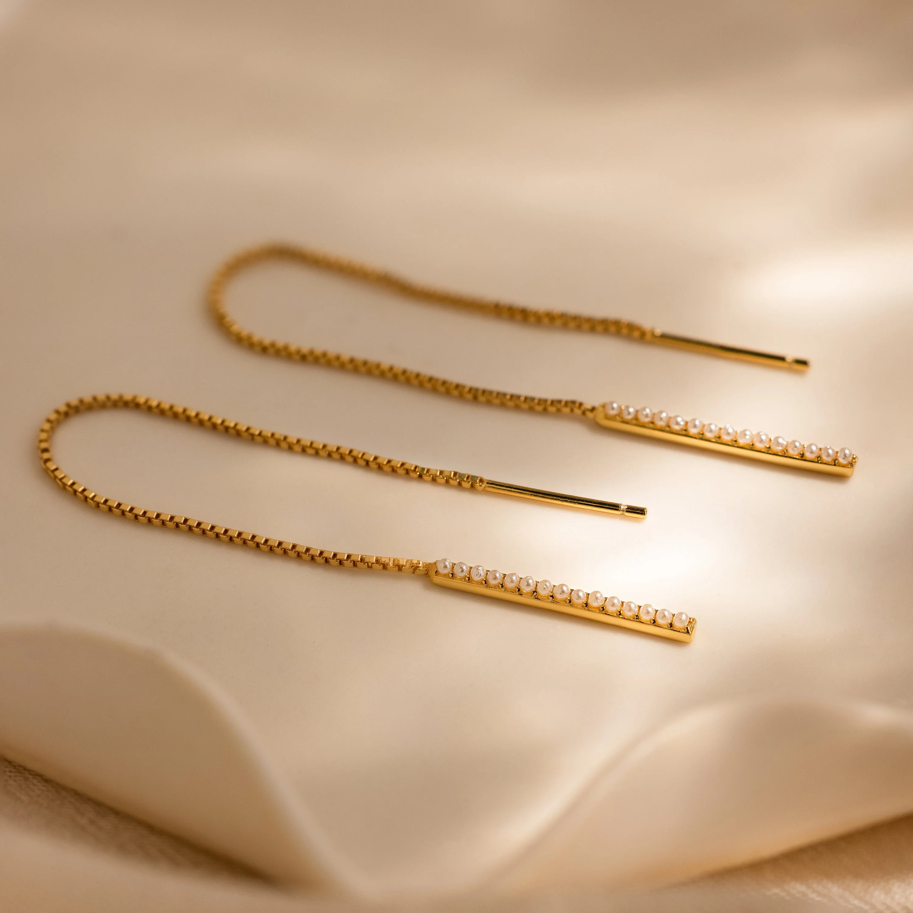 Pearl Bar Threader Earrings - Image 7