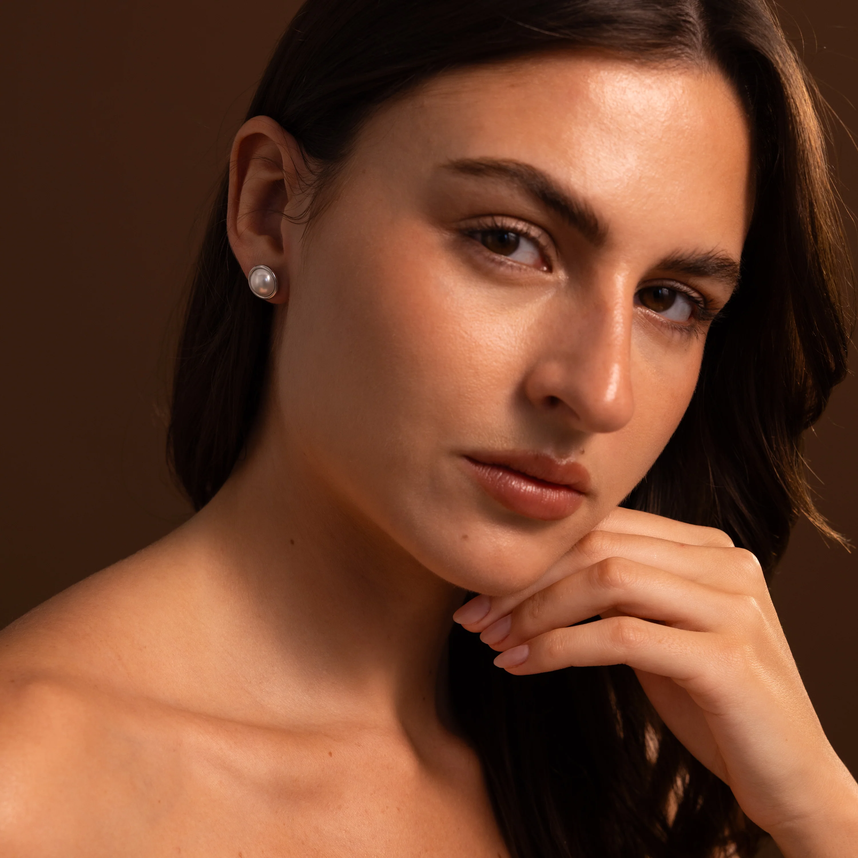 Pearl Bezel Studs in Silver - Image 5