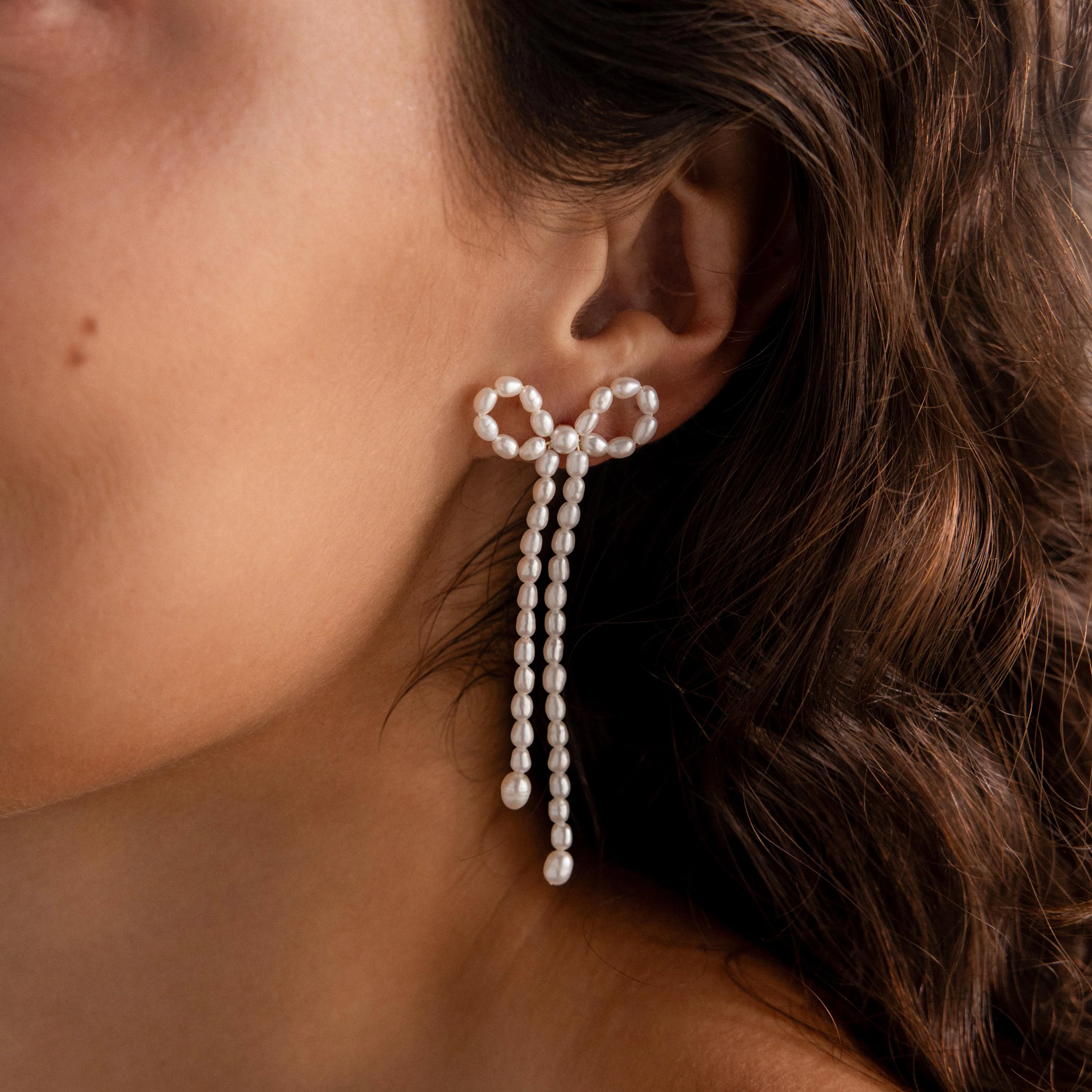 Pearl Bow Earrings - Image 2