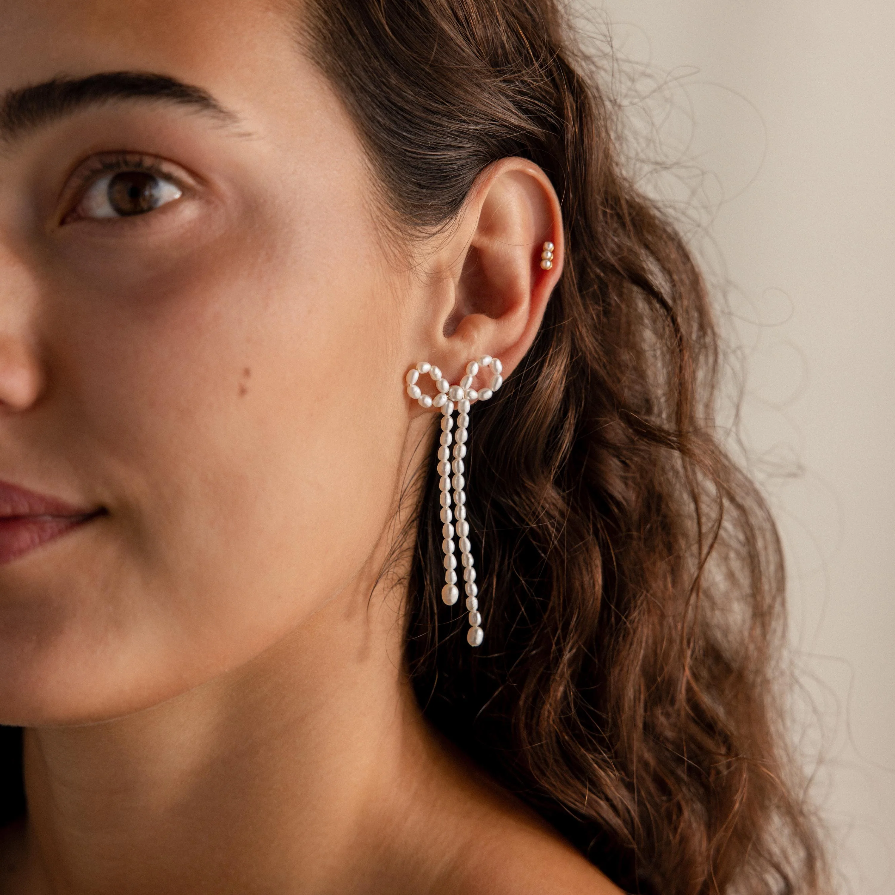 Pearl Bow Earrings - Image 3