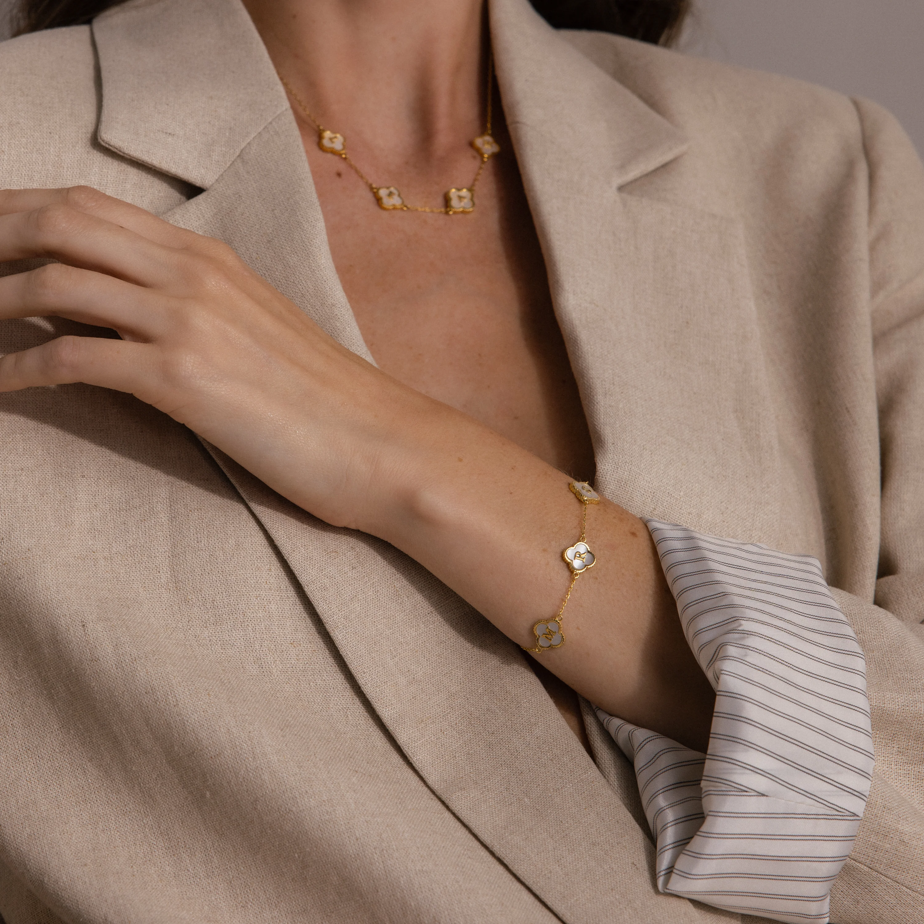 Pearl Clover Letter Bracelet - Image 5