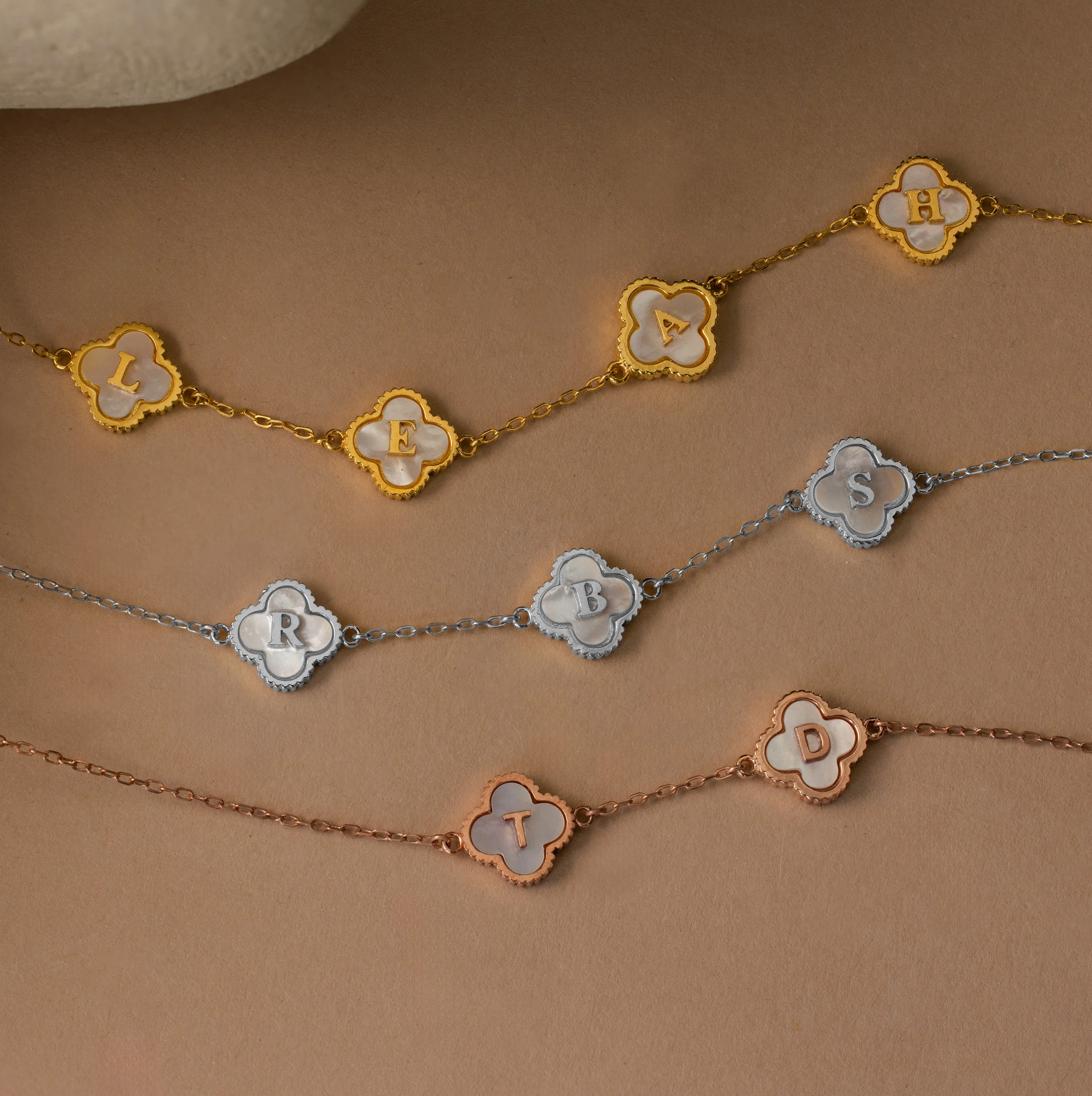 Pearl Clover Letter Necklace - Image 3
