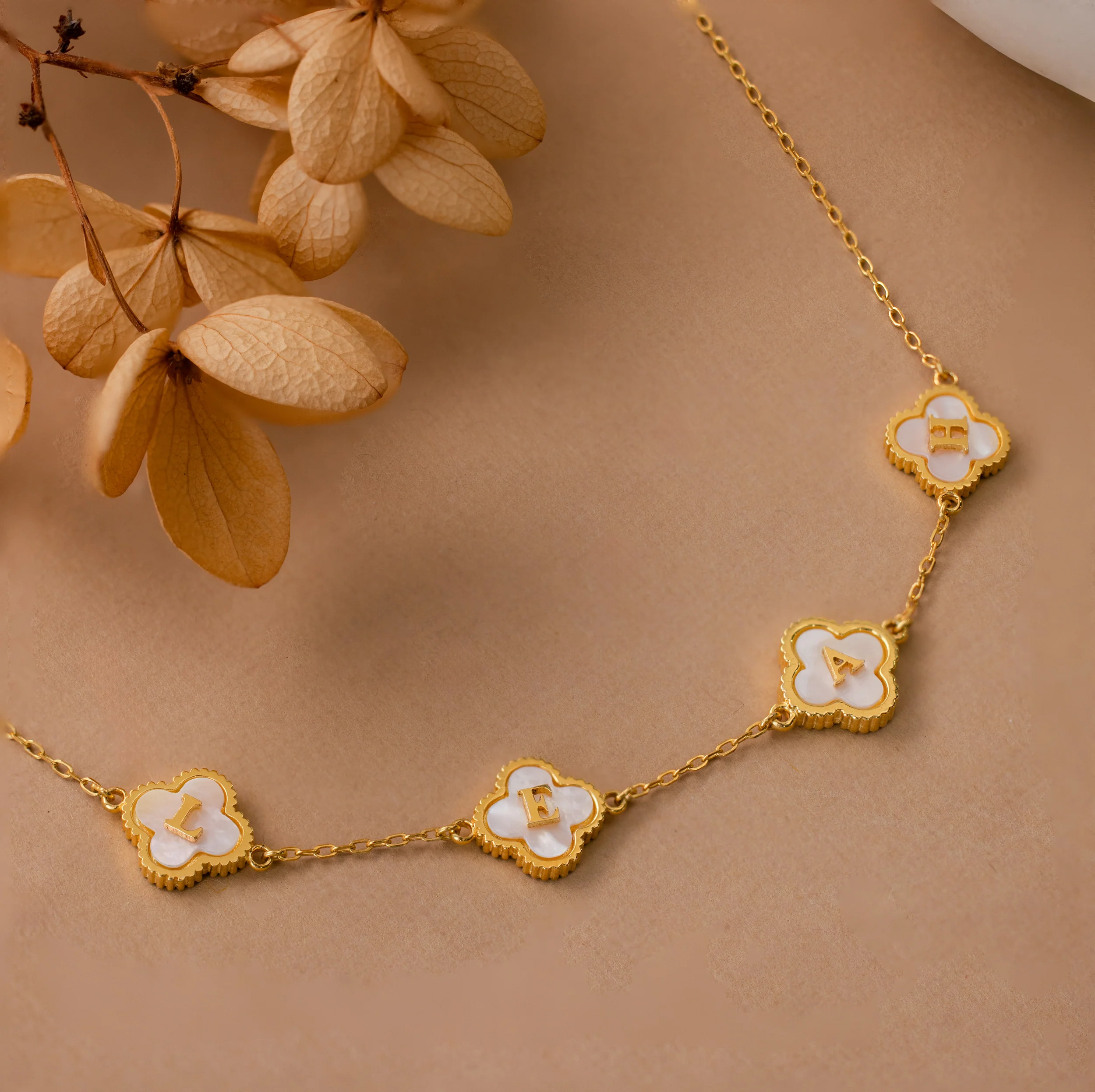 Pearl Clover Letter Necklace - Image 7