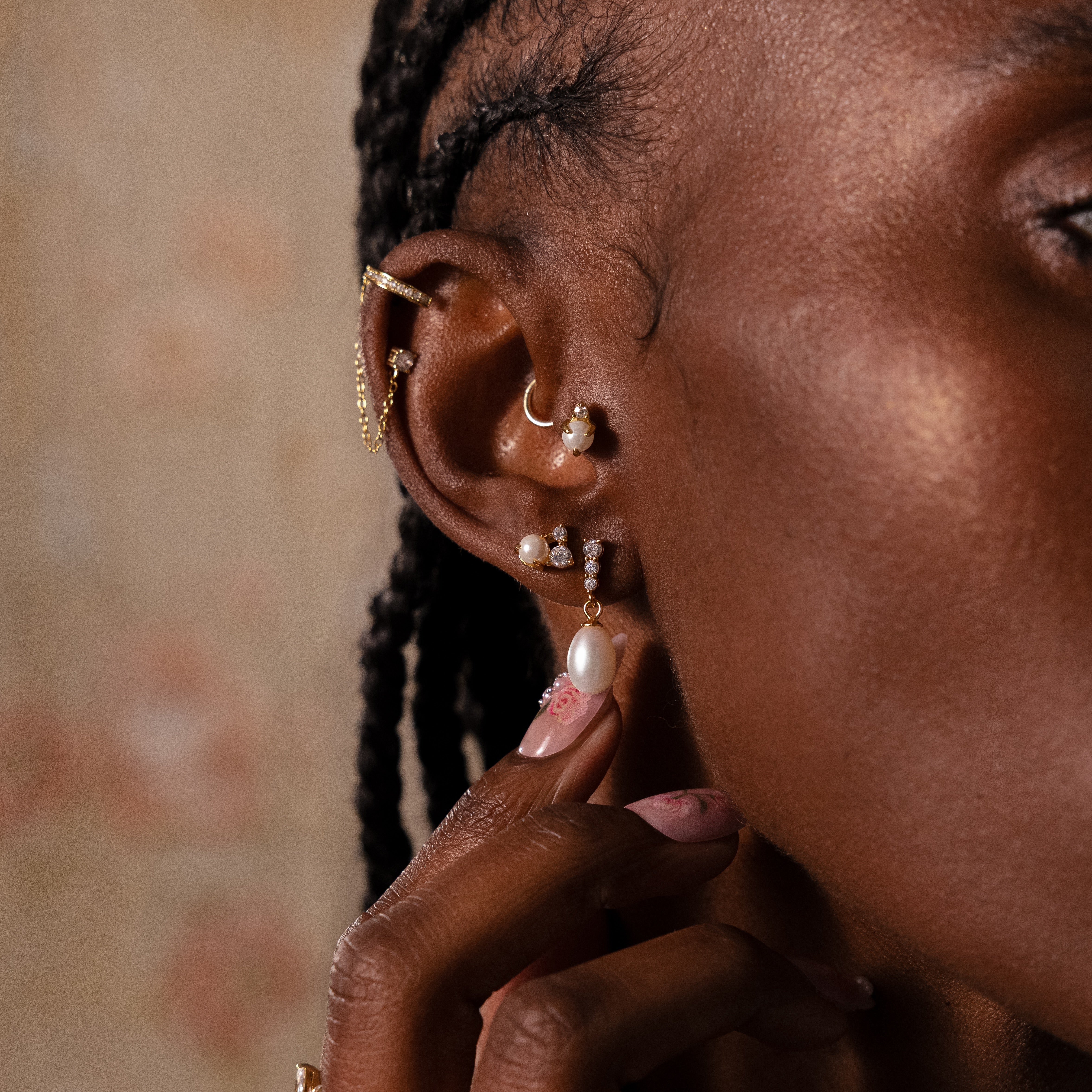 Pearl Diamond Cluster Studs in 18K Gold - Image 6