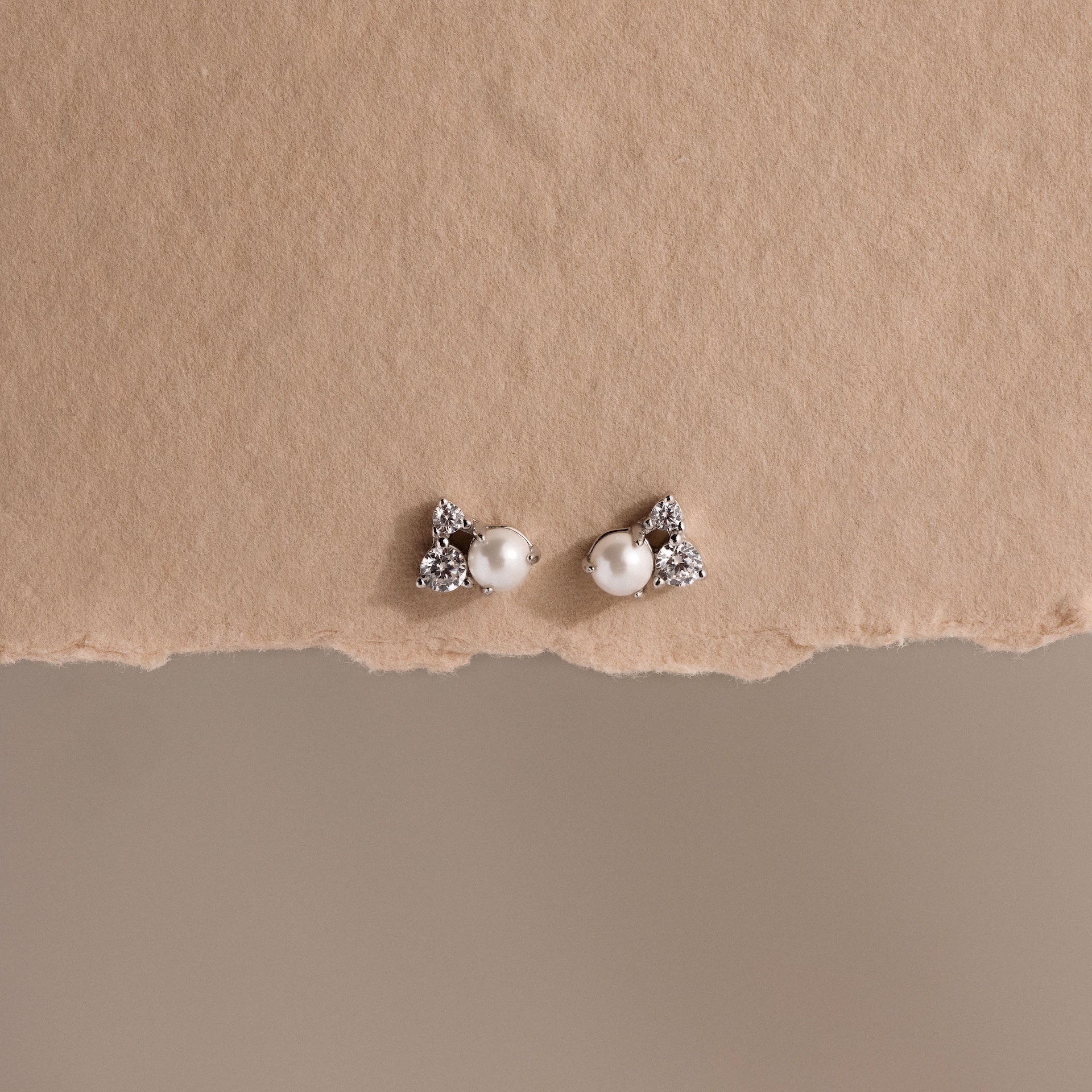 Pearl Diamond Cluster Studs in Silver - Image 3