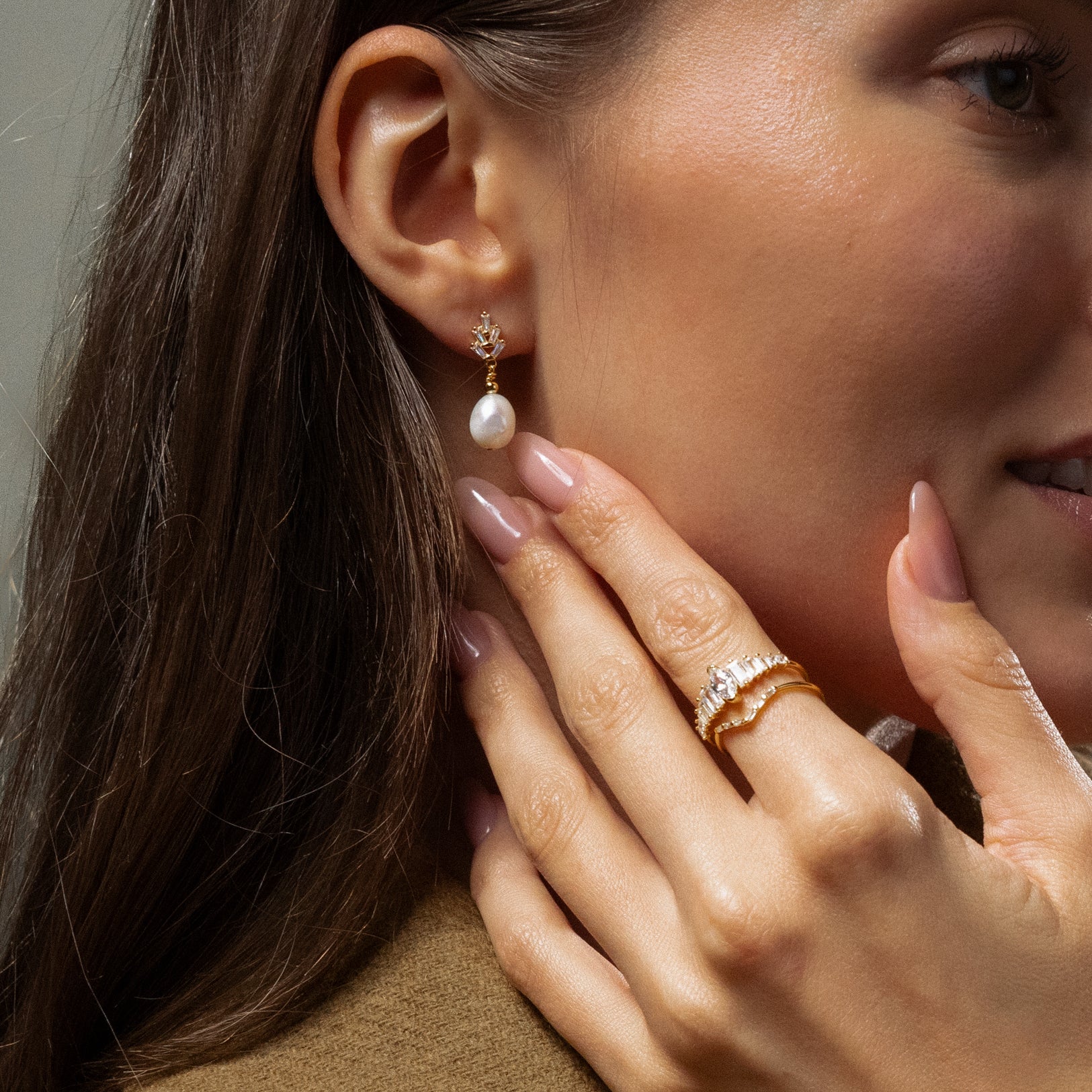 Pearl Diamond Drop Earrings - Image 8