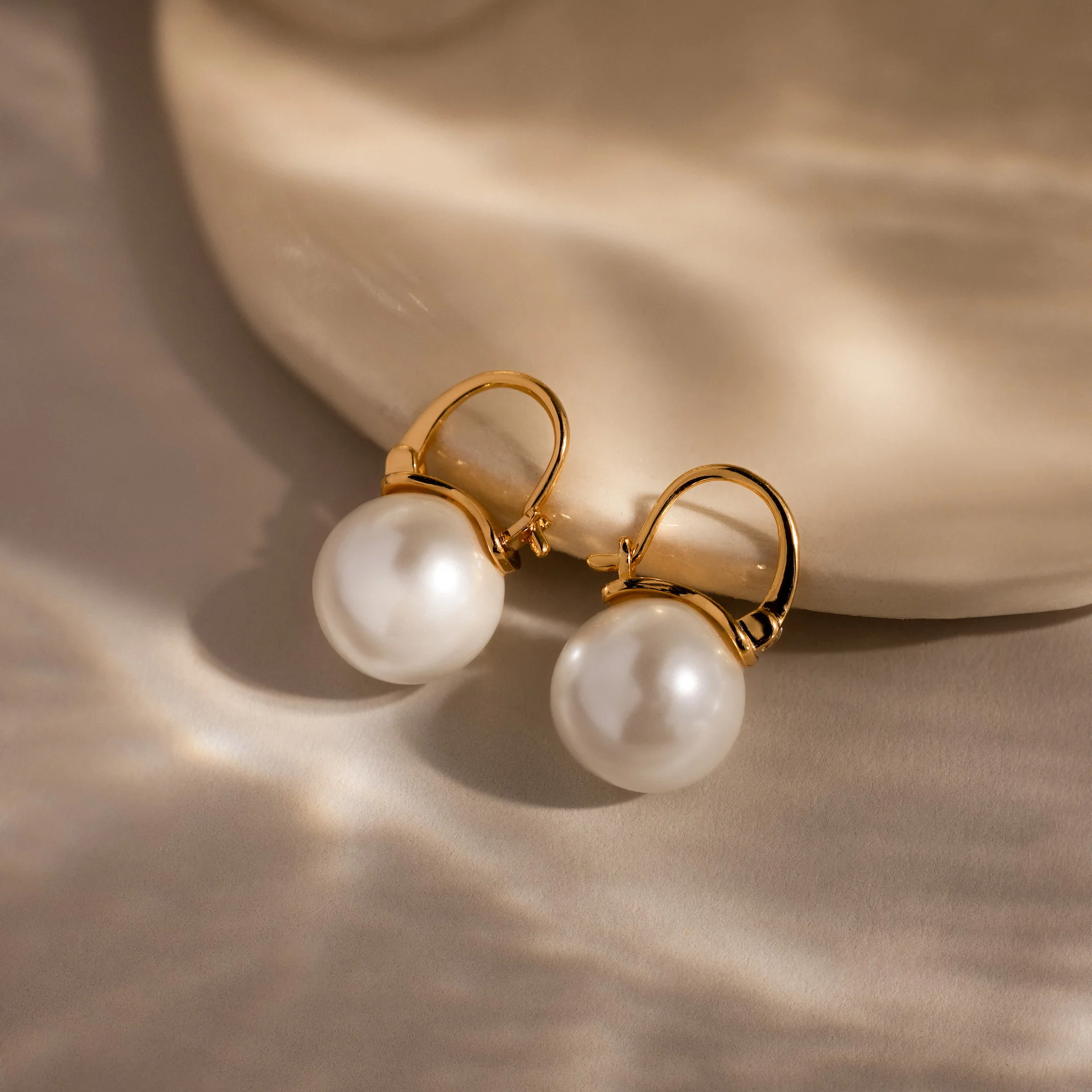 Pearl Dome Drop Earrings in 18K Gold - Image 3