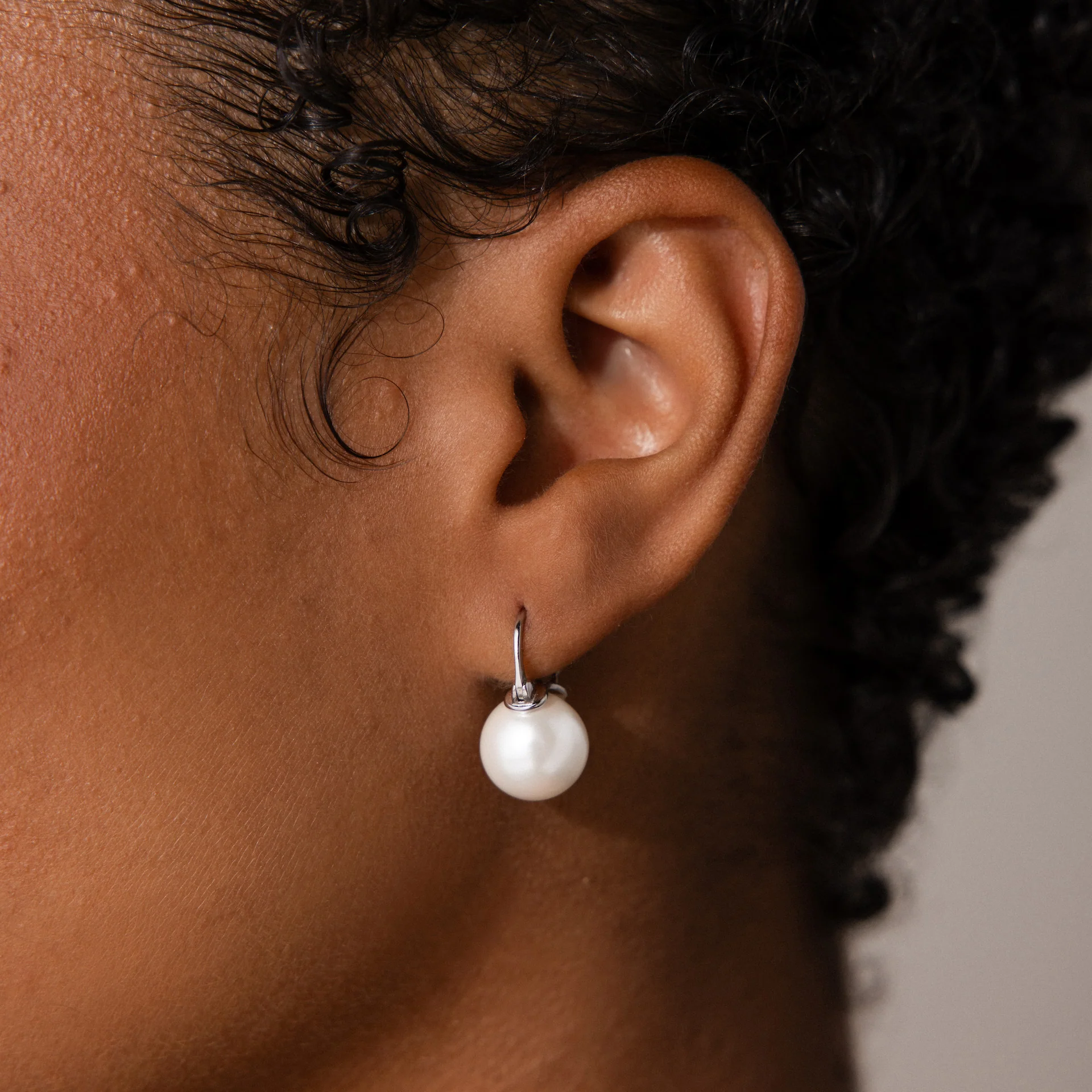 Pearl Dome Drop Earrings in Silver - Image 2
