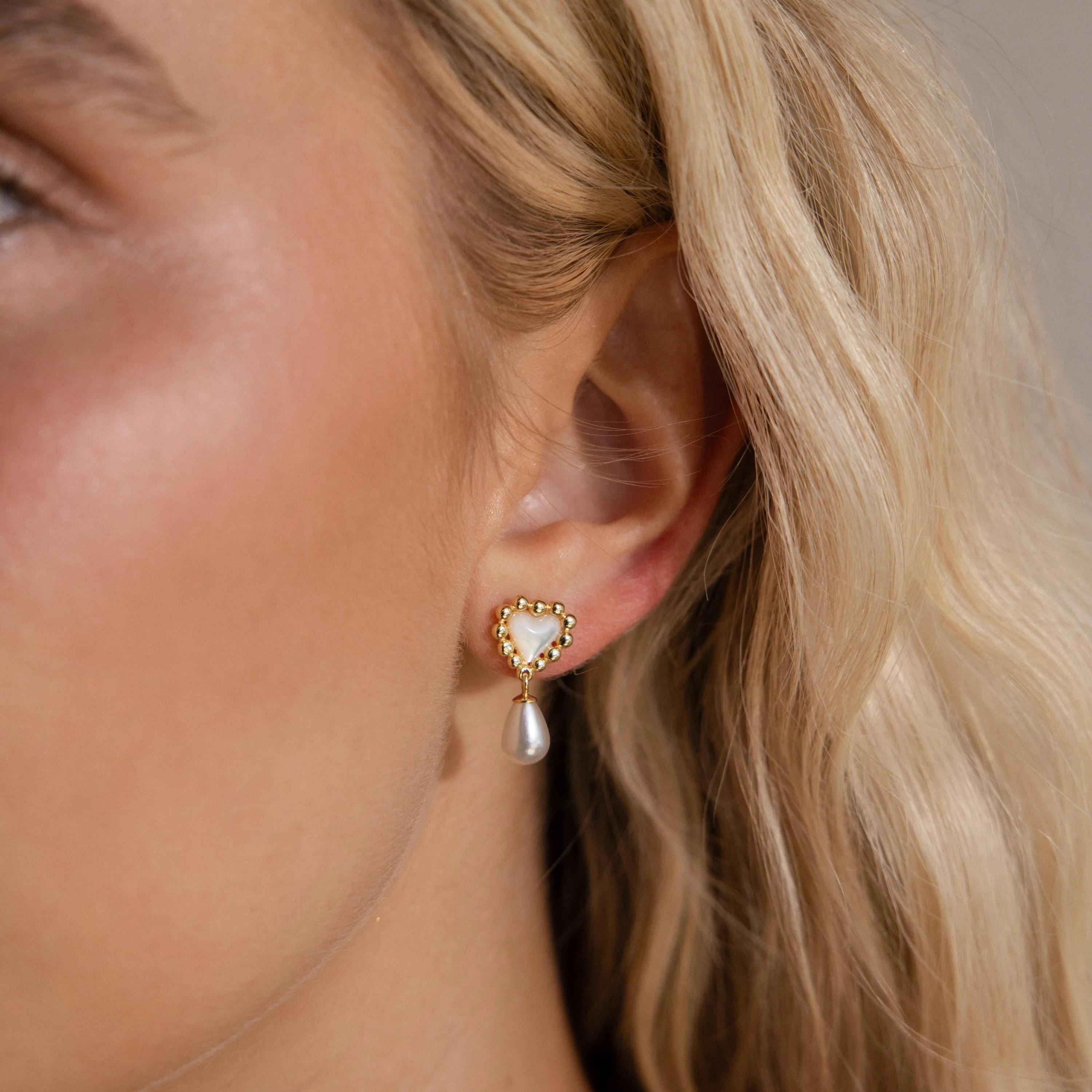 Pearl Heart Beaded Drop Studs - Image 2