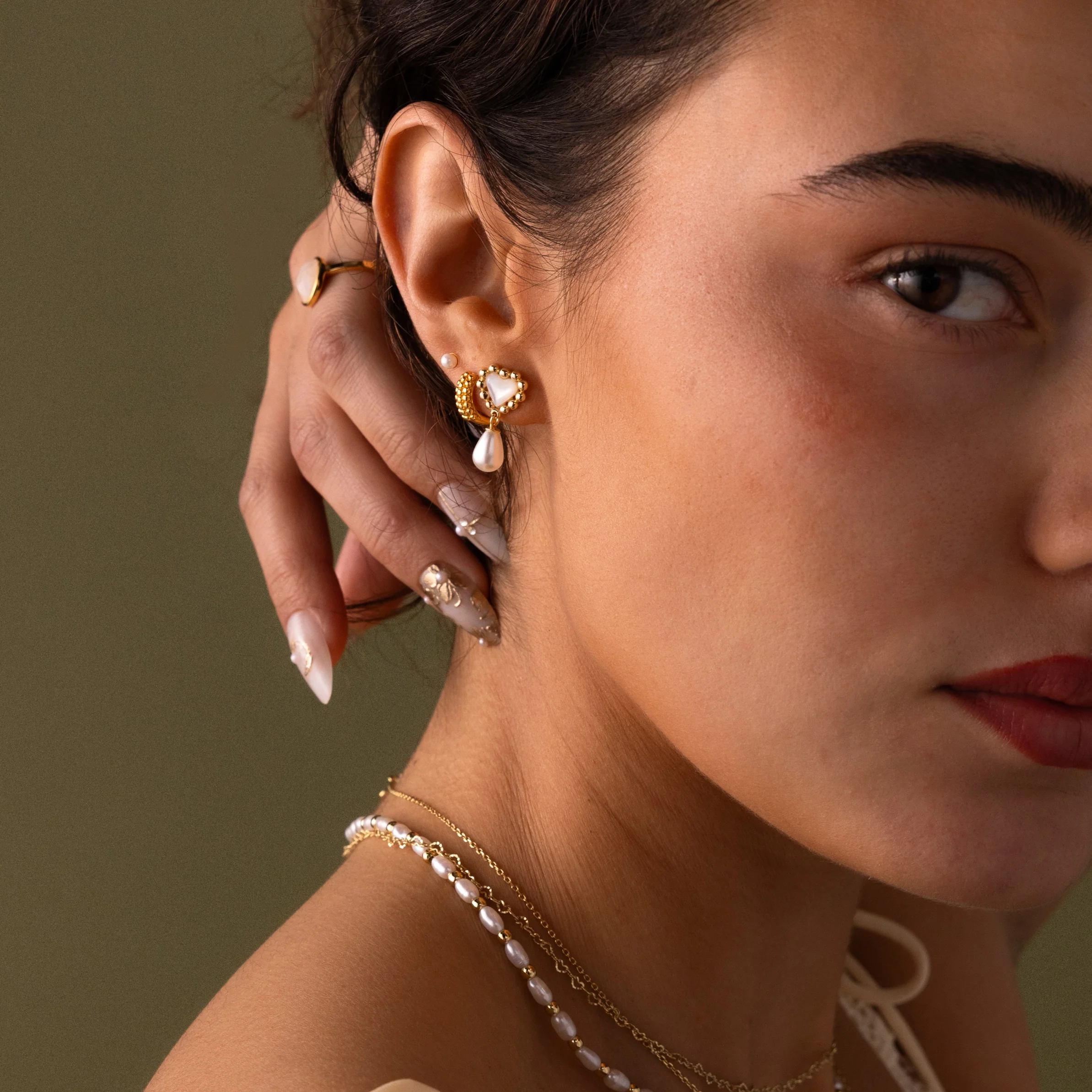Pearl Heart Beaded Drop Studs - Image 6