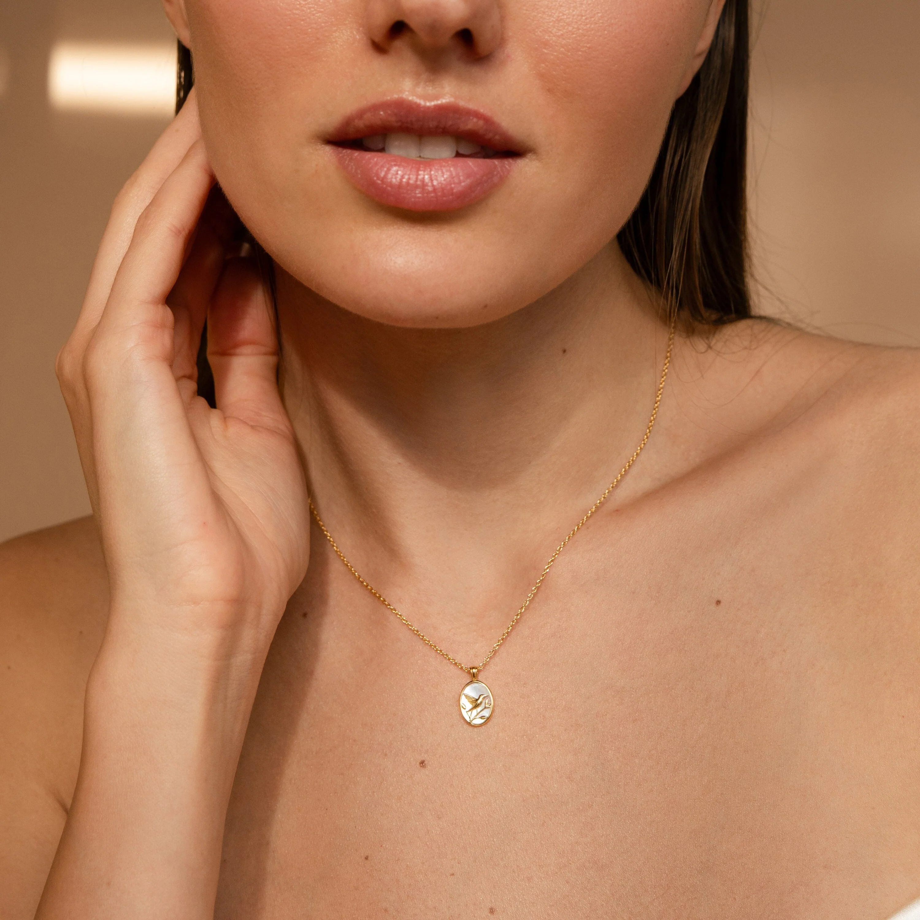 Pearl Hummingbird Necklace in 18K Gold - Image 6