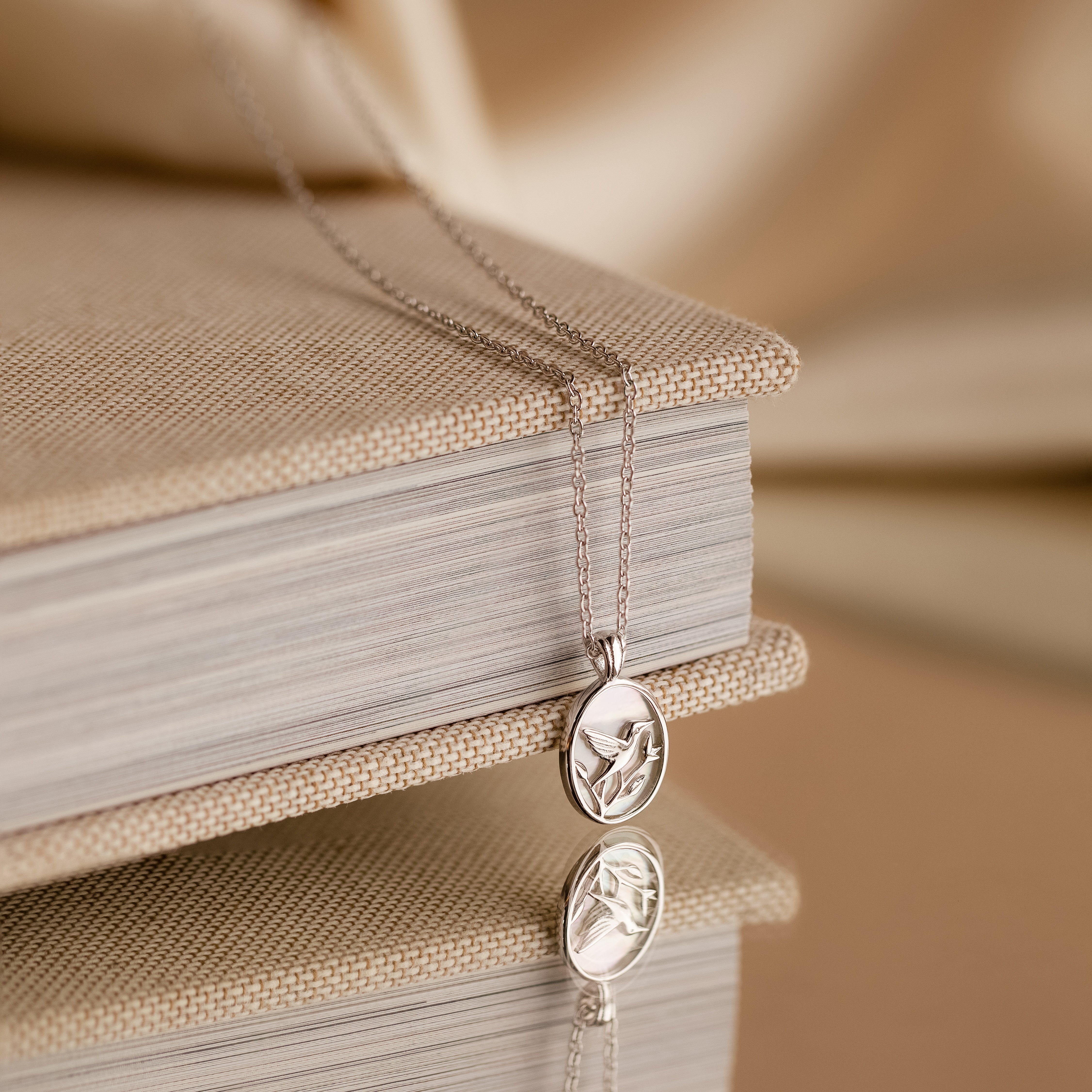 Pearl Hummingbird Necklace in Silver - Image 3
