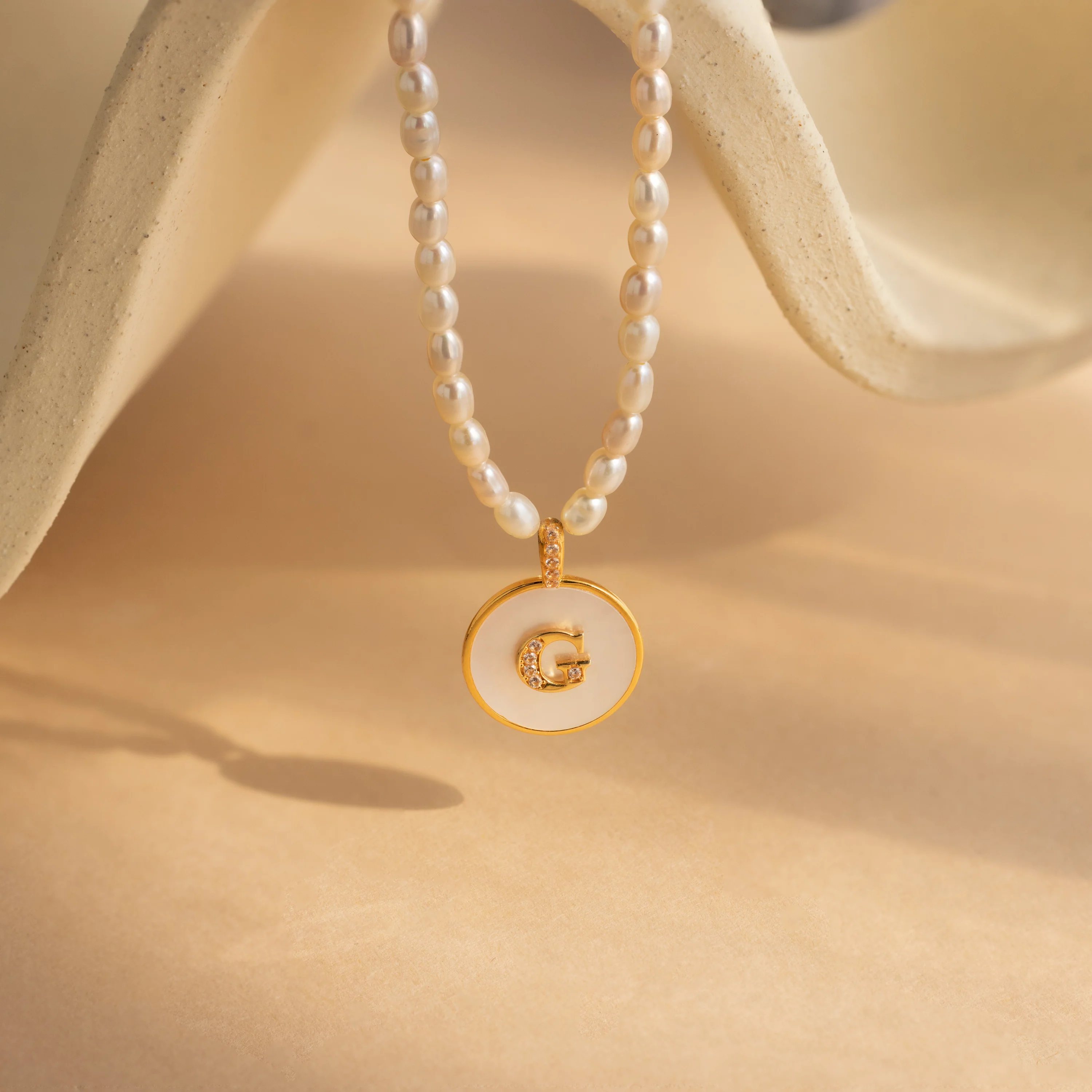 Pearl Initial Disc Necklace - Image 4