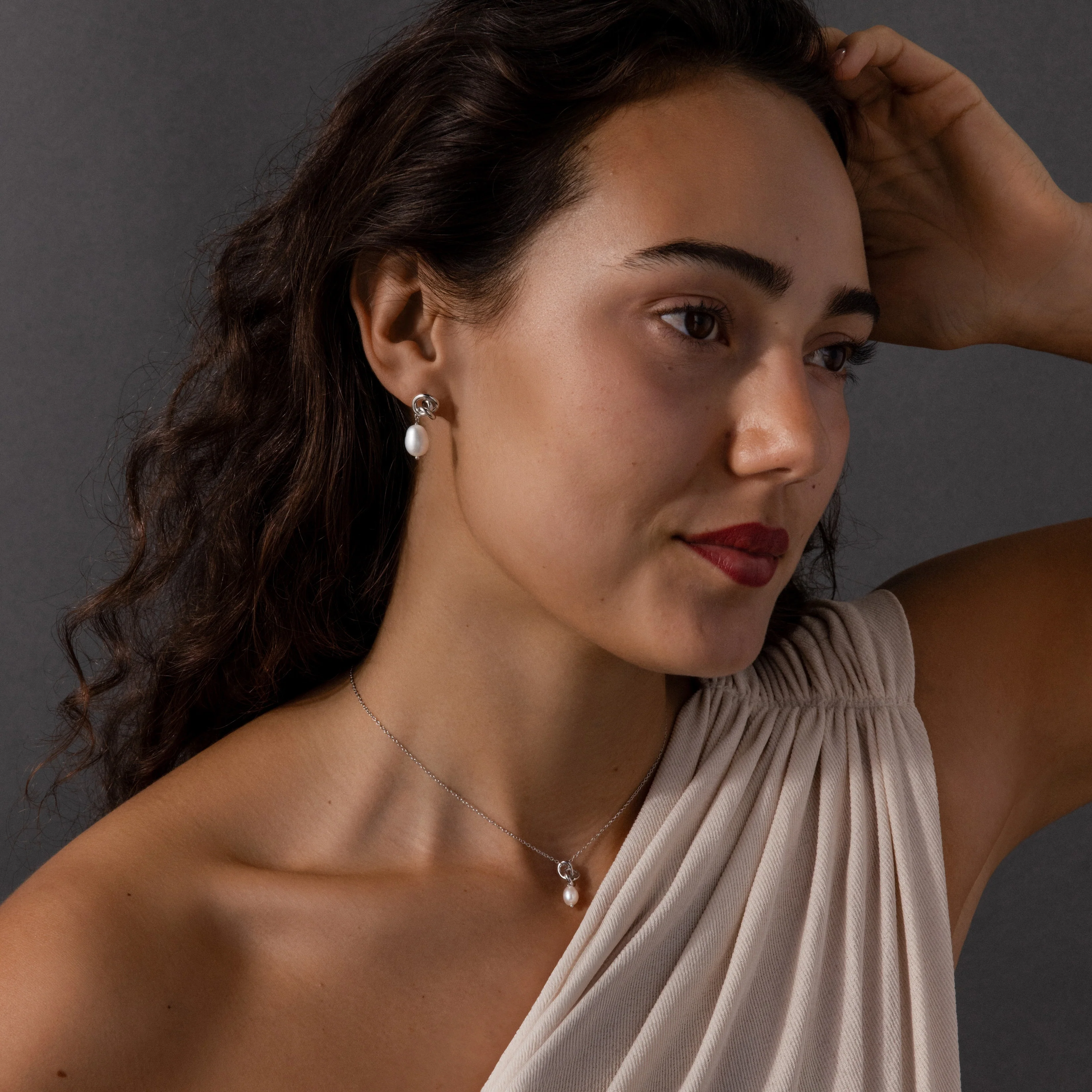 Pearl Knot Necklace & Earrings Set - Image 8