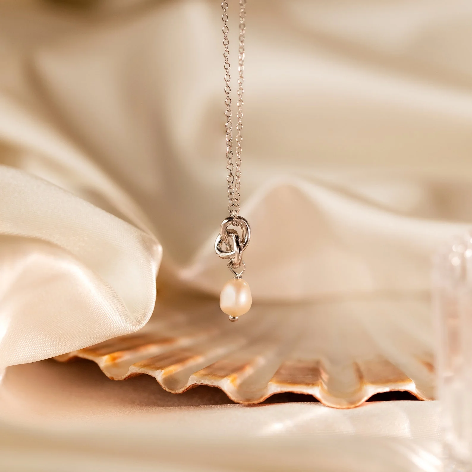 Pearl Knot Necklace & Earrings Set in Silver - Image 3