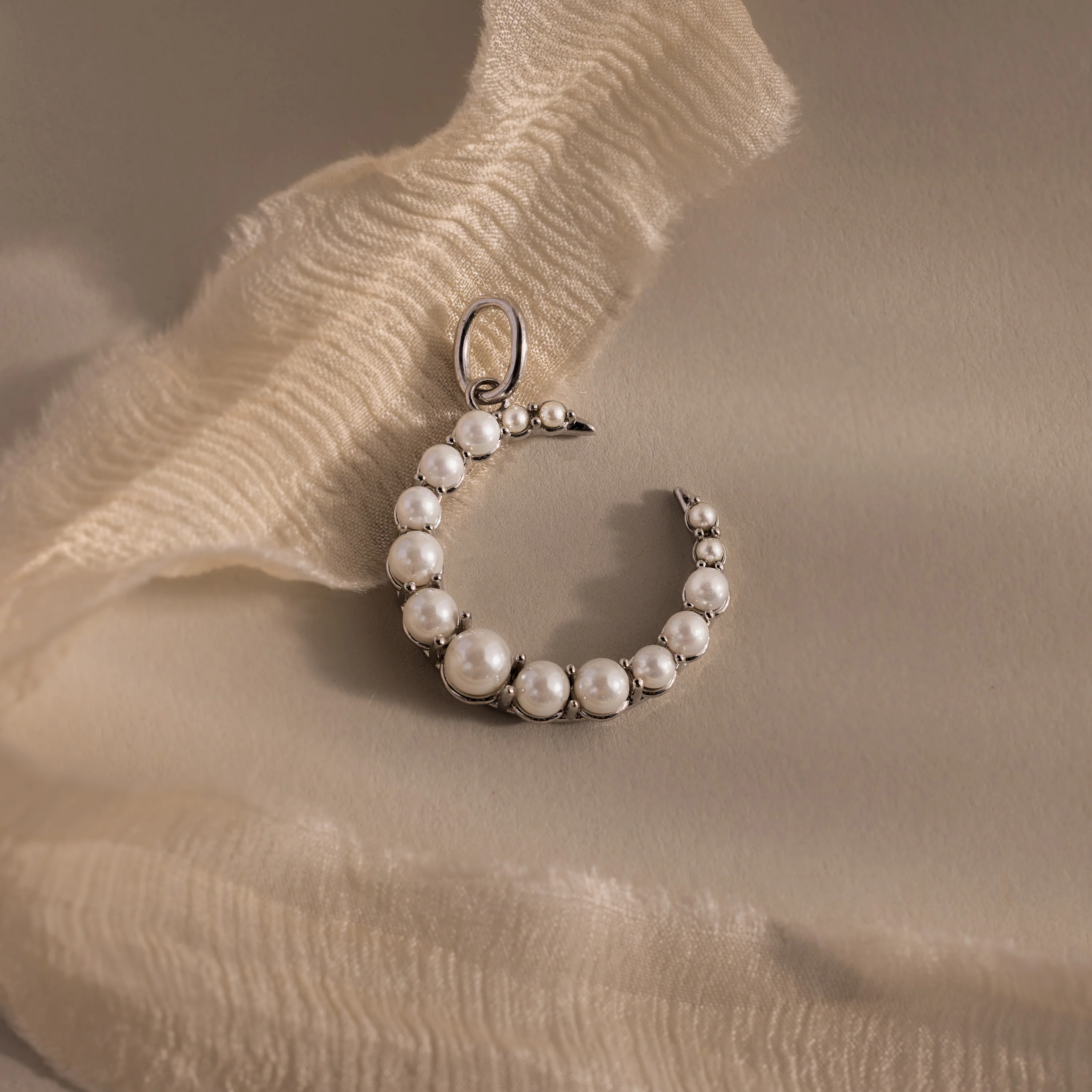 Pearl Moon Charm in Silver - Image 3
