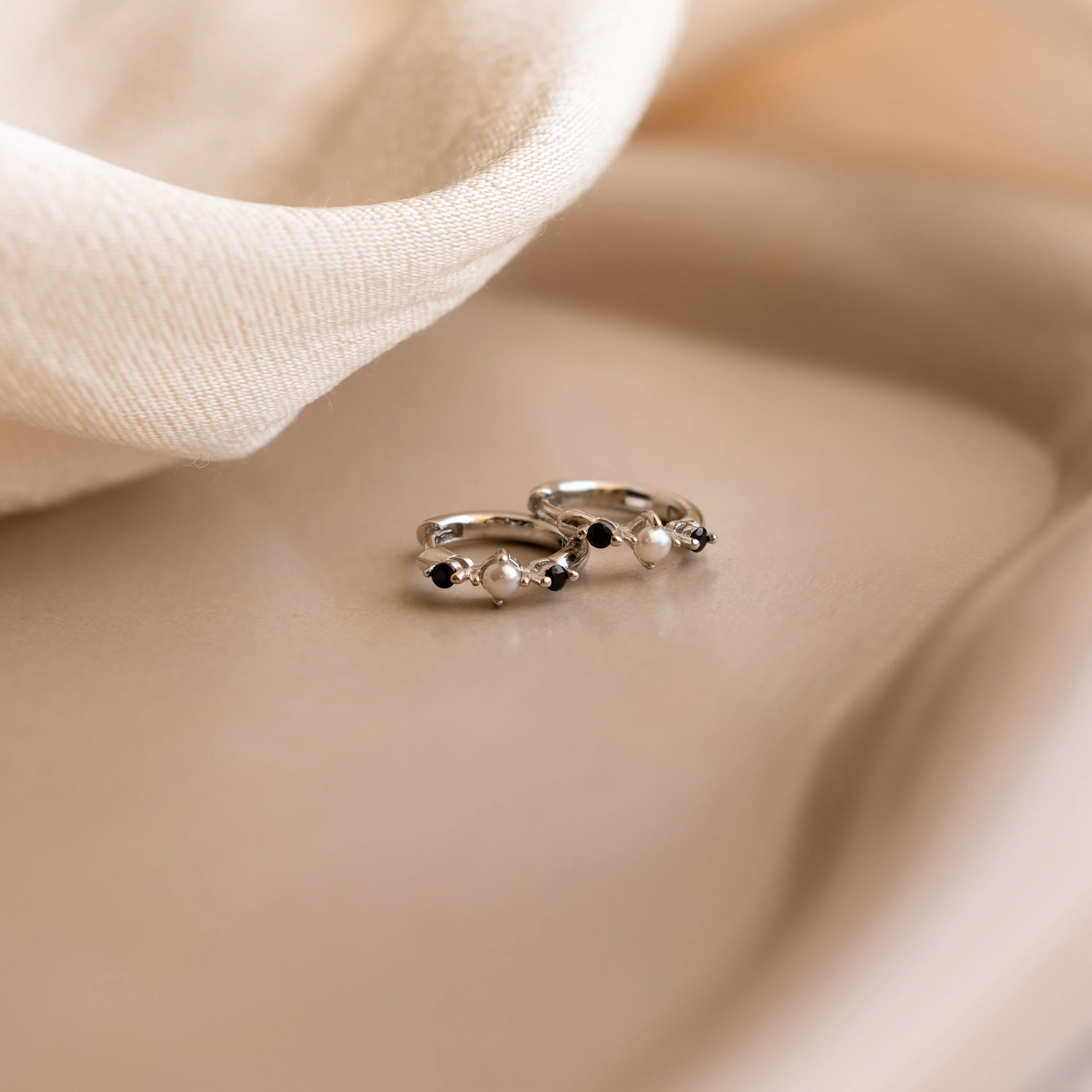 Pearl & Onyx Huggies - Image 5