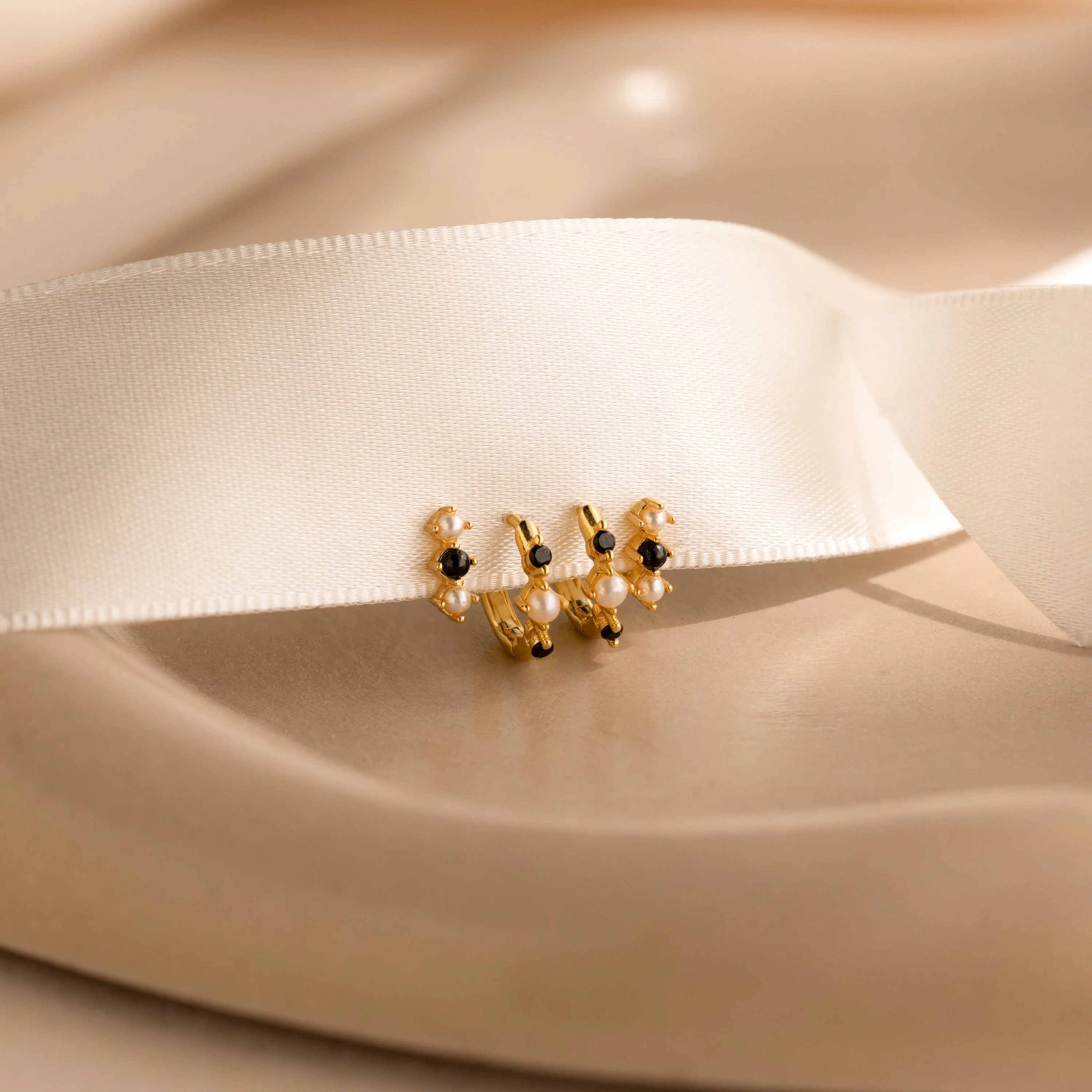 Pearl & Onyx Huggies - Image 7