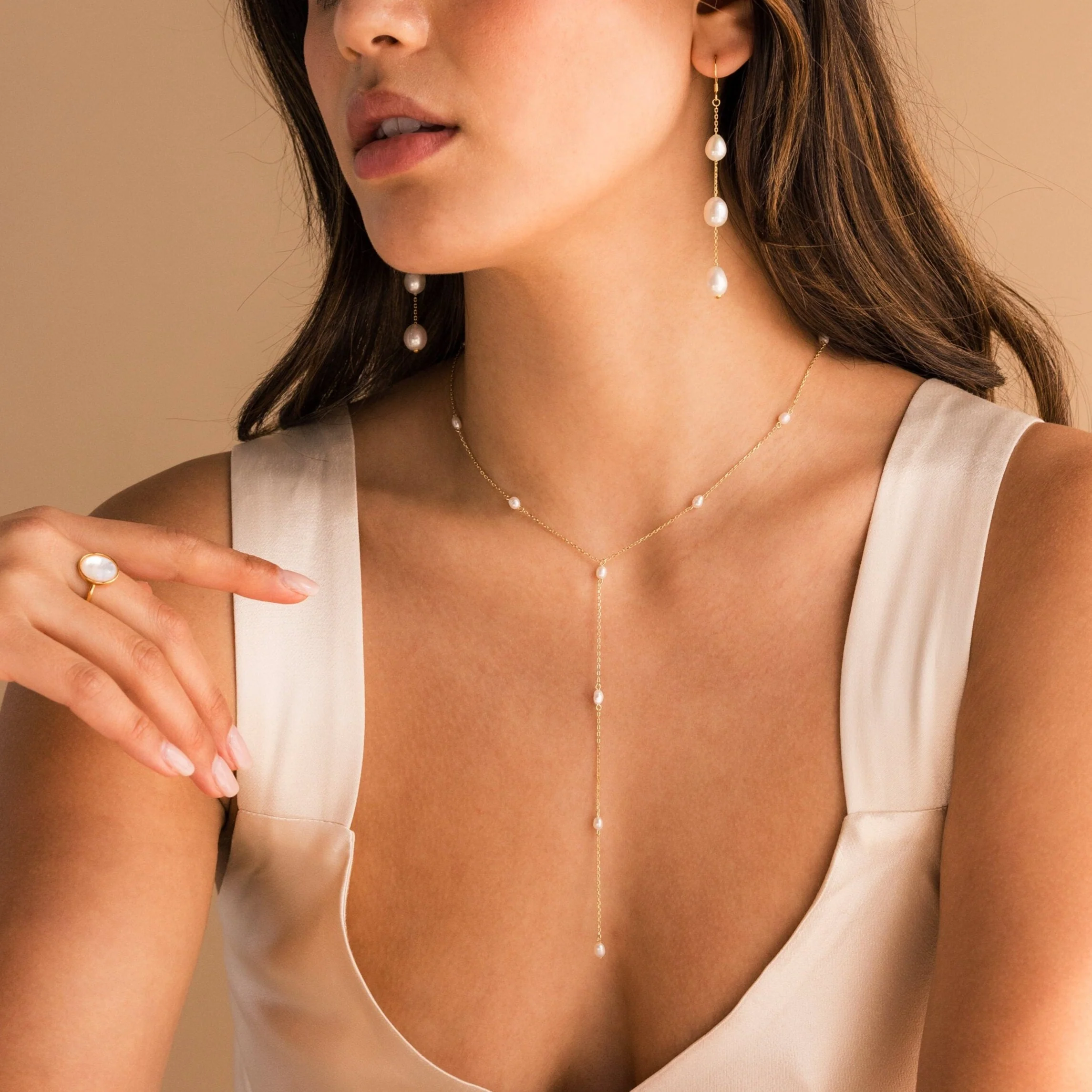 Pearl Station Lariat Necklace - Image 5