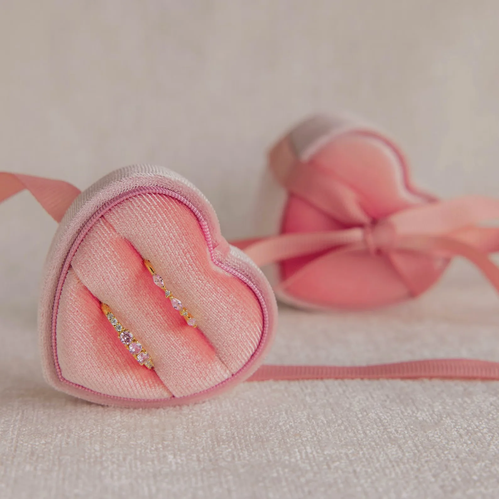 Pink Velvet Heart Ring Box - Image 3