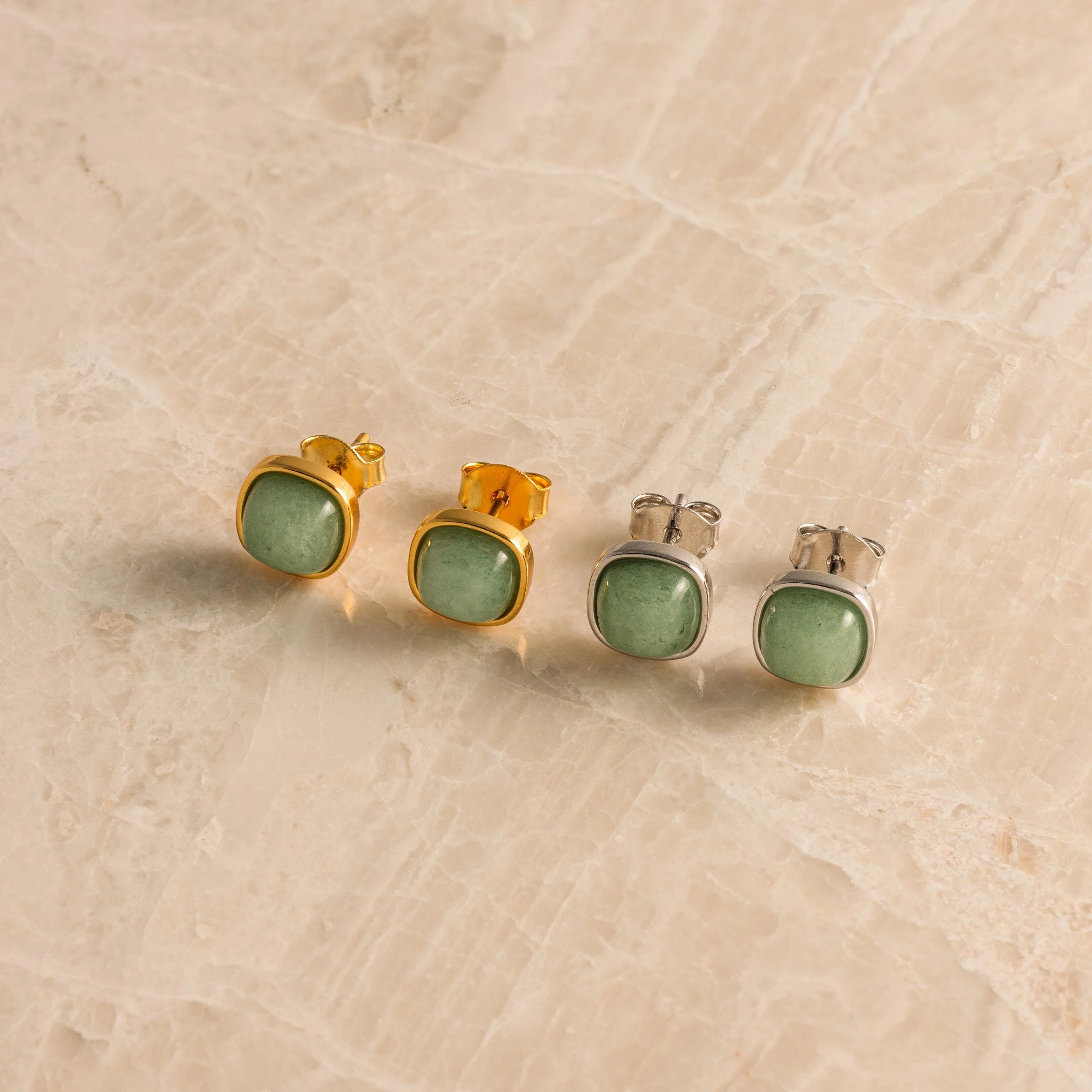 Princess Cut Jade Studs - Image 7