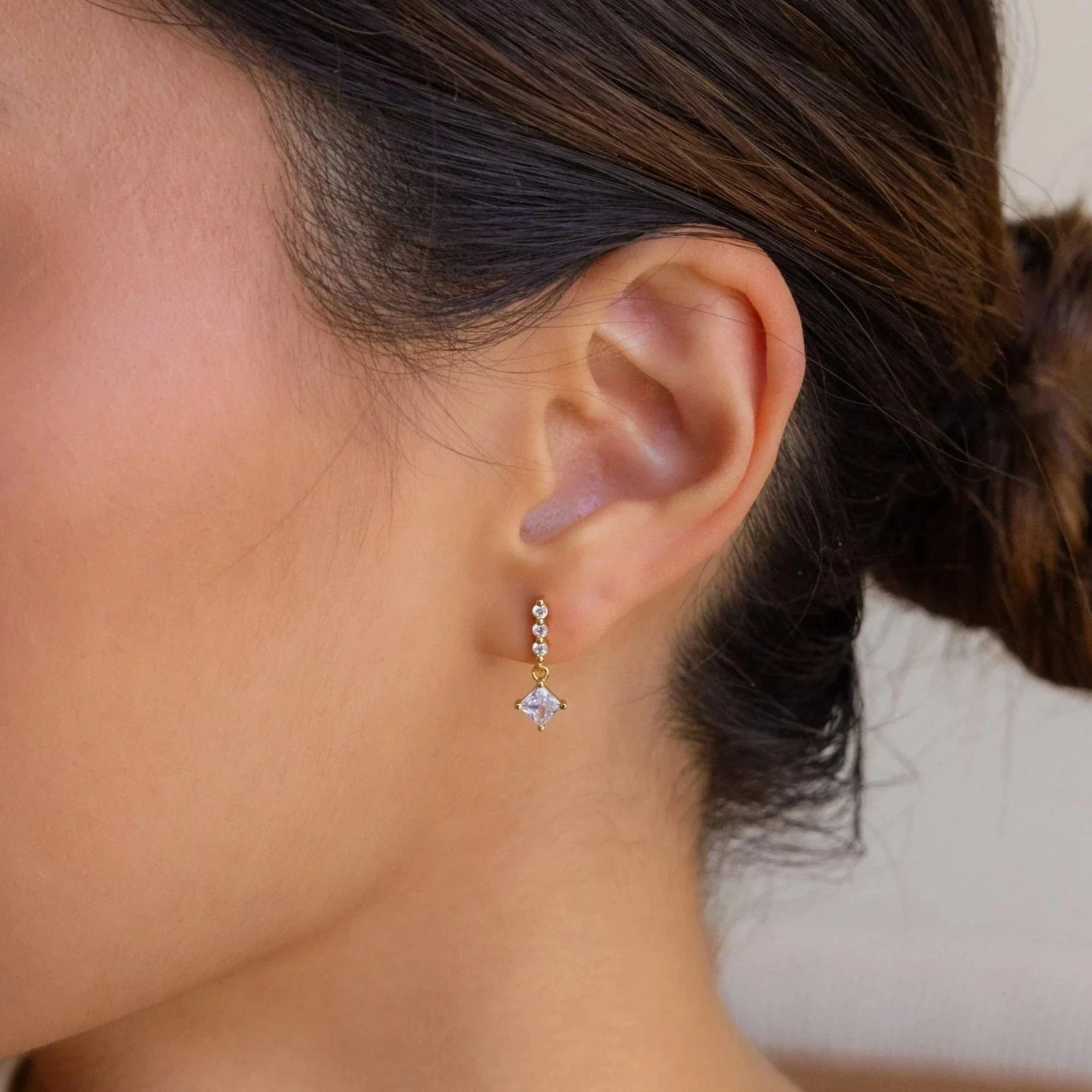 Princess Diamond Drop Studs - Image 2