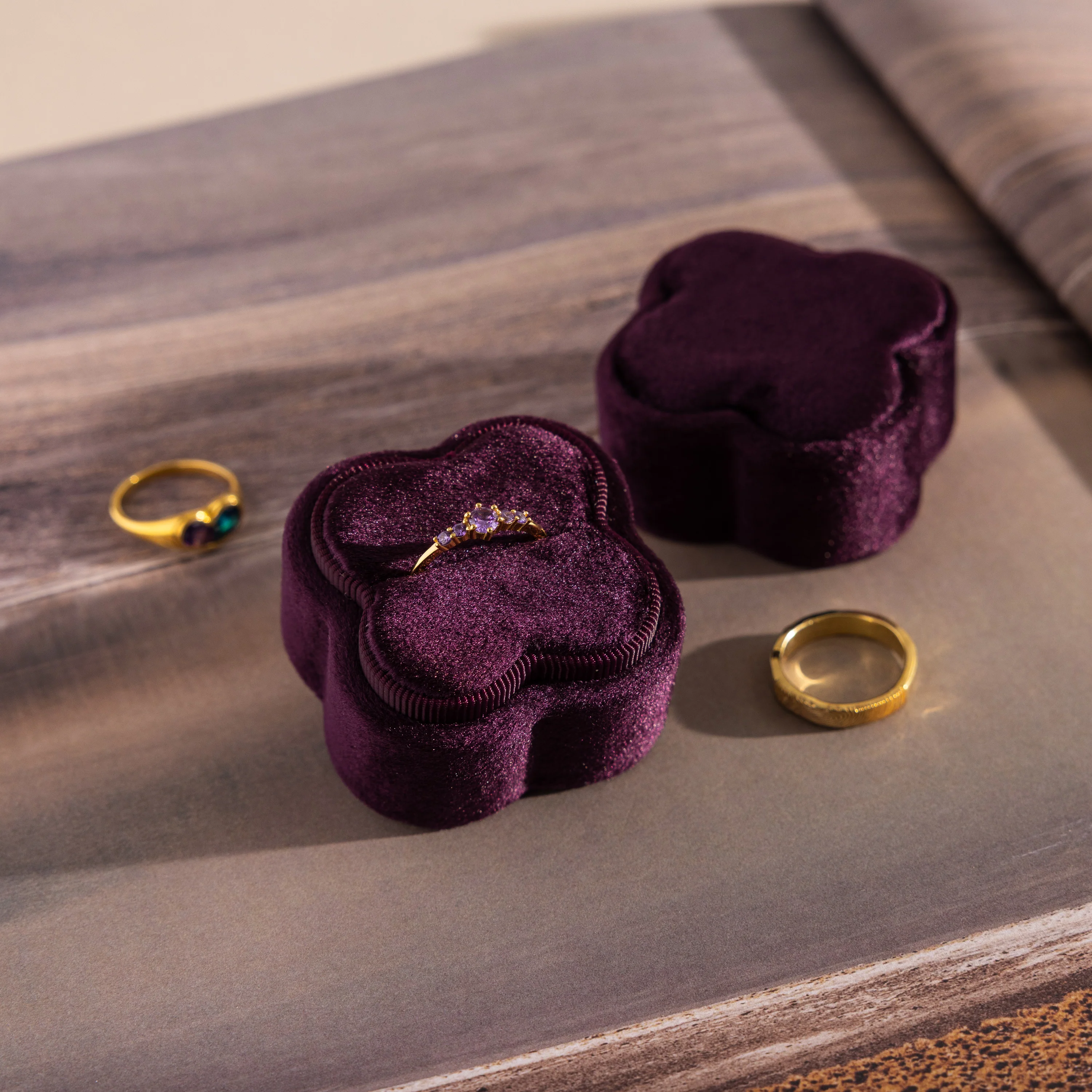 Purple Flower Velvet Ring Box - Image 3