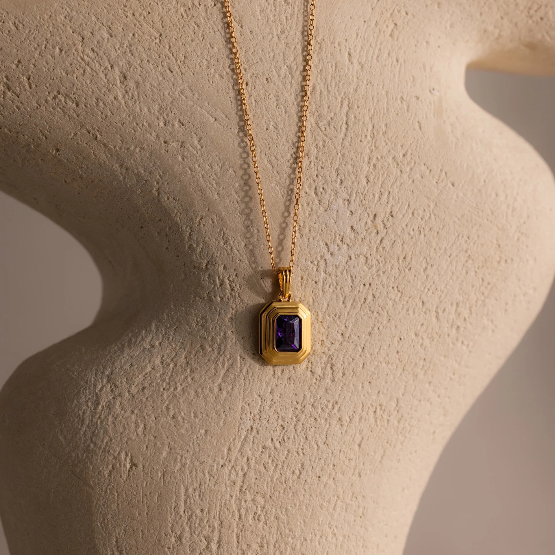 Ribbed Birthstone Pendant Necklace - Image 2