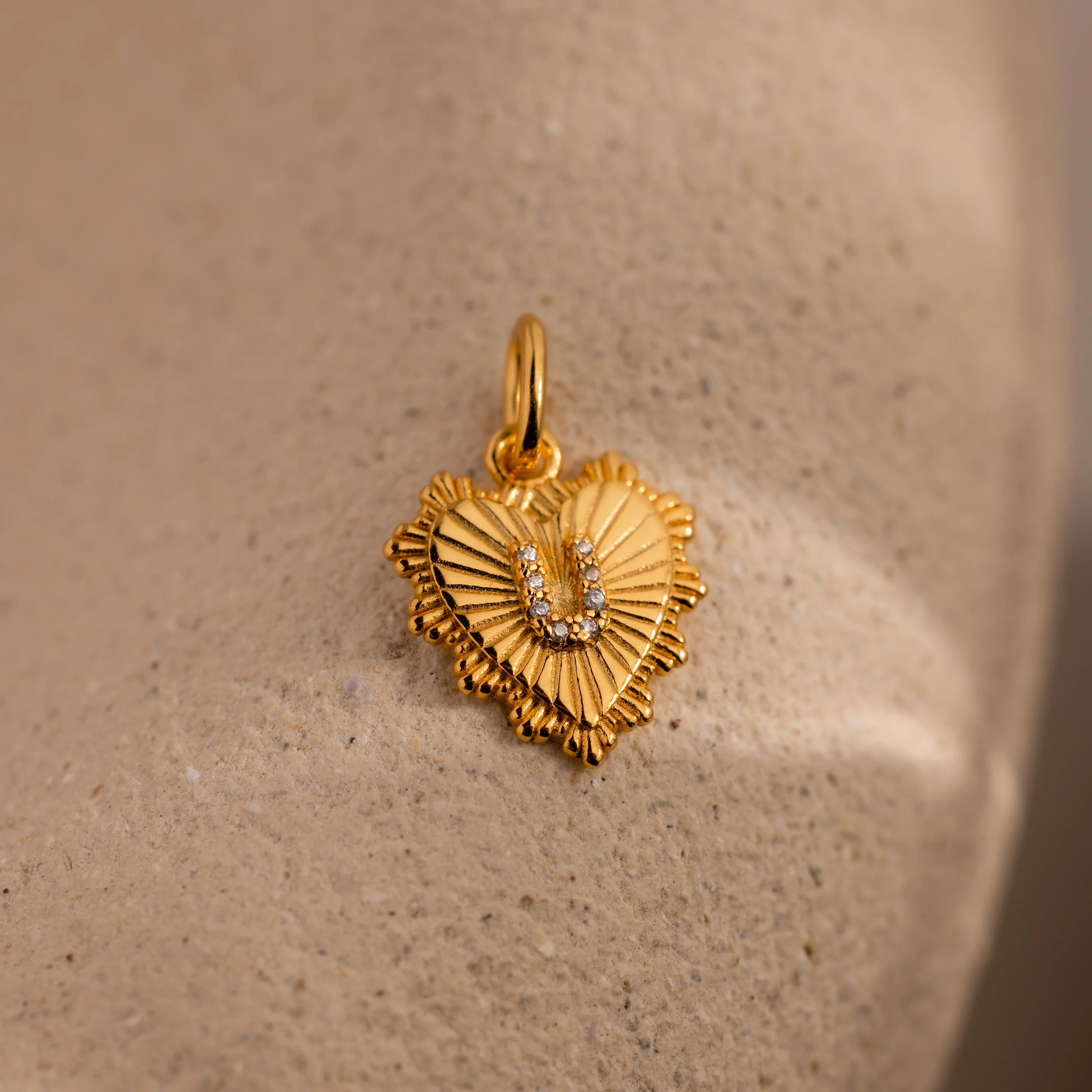 Ribbed Heart Pave Initial Charm - Image 28