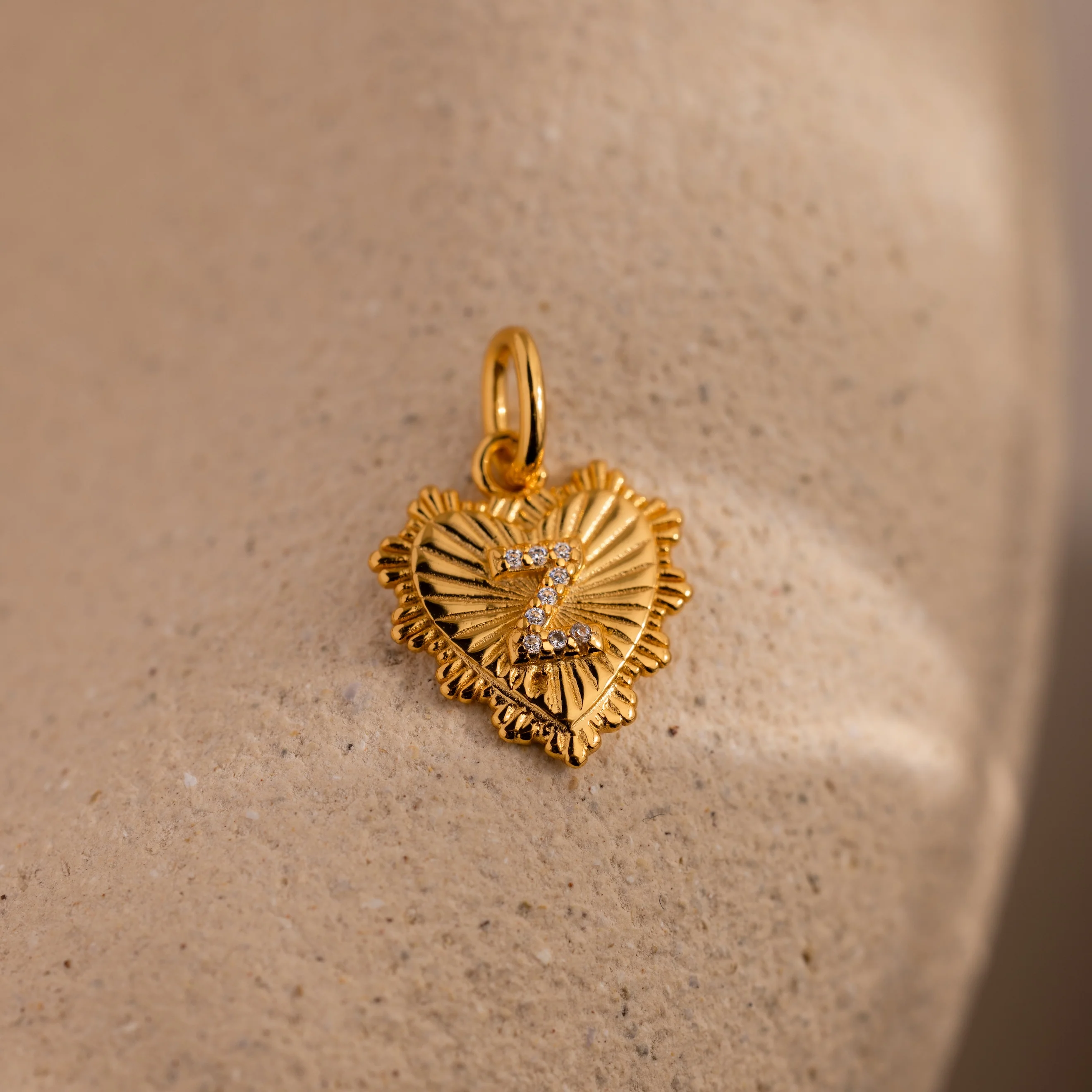 Ribbed Heart Pave Initial Charm - Image 33