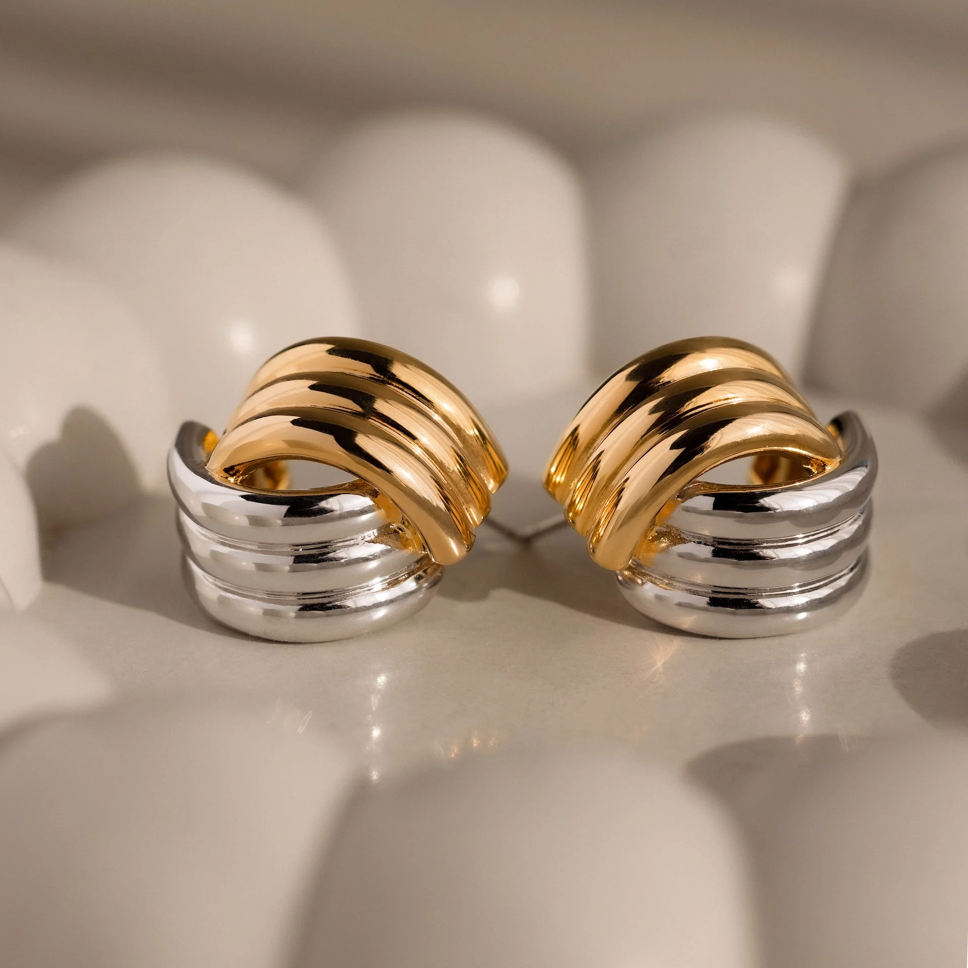 Ribbed Mixed Metal Studs - Image 3