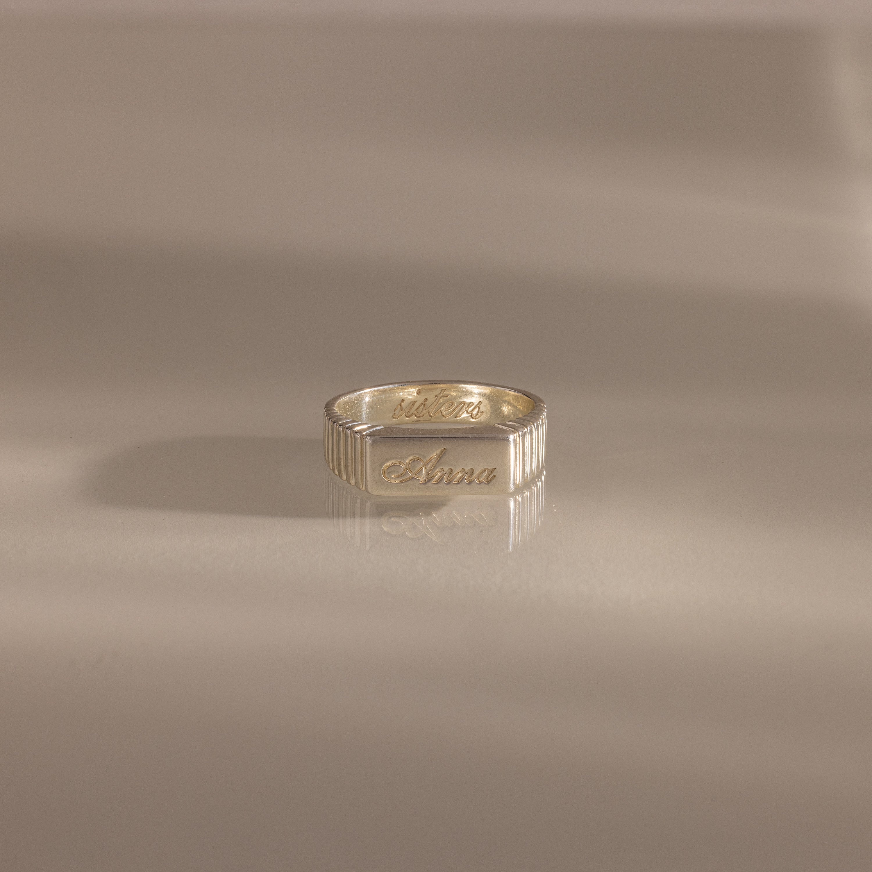 Ribbed Name Signet Ring in Silver - Image 3