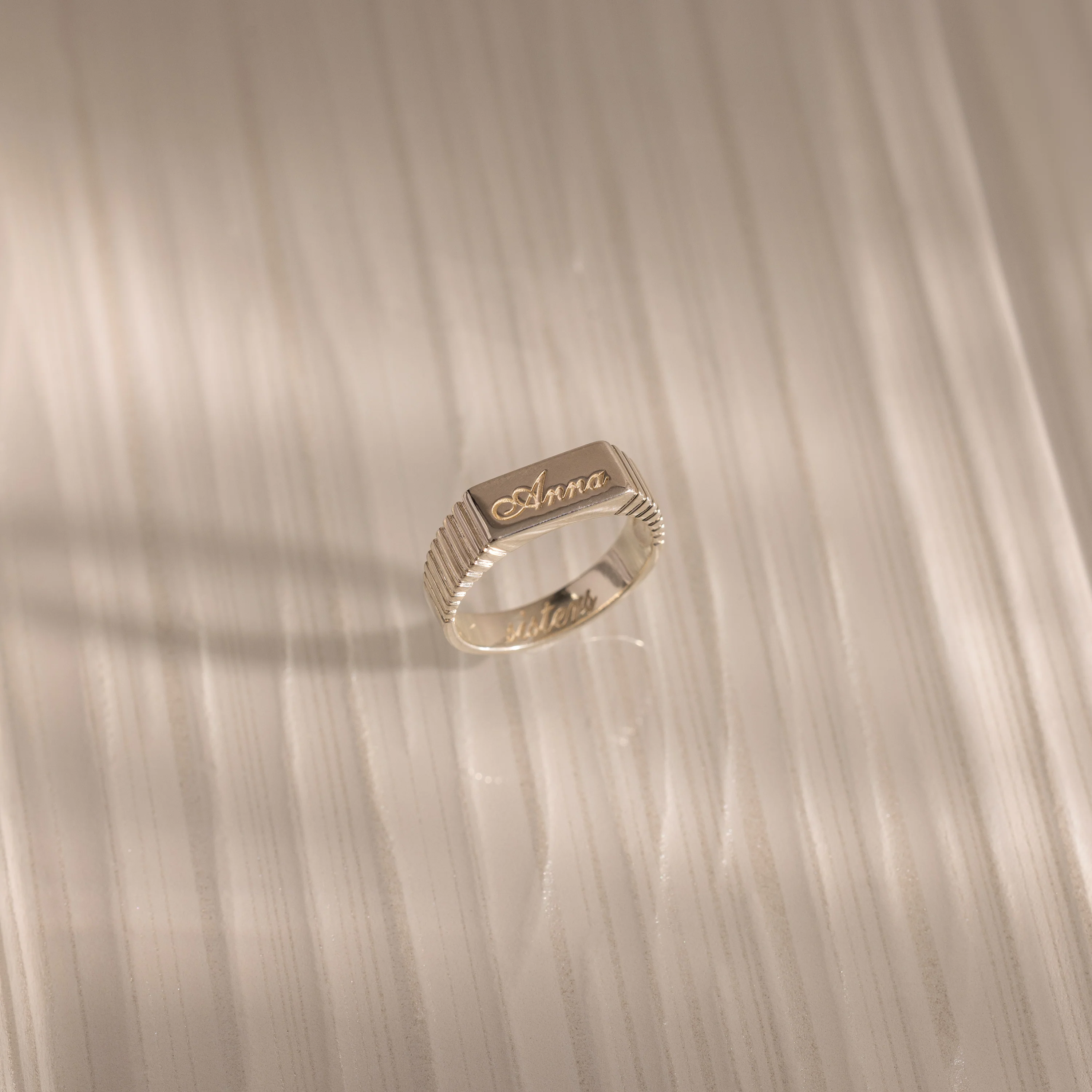 Ribbed Name Signet Ring in Silver - Image 5