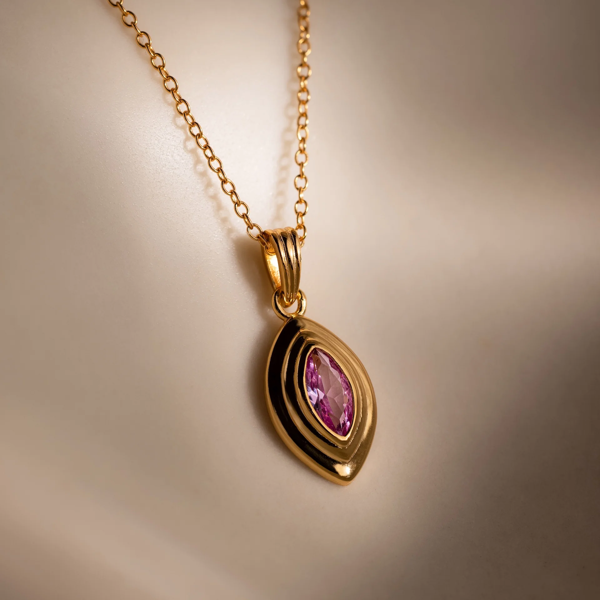 Ribbed Pink Tourmaline Pendant Necklace - Image 3