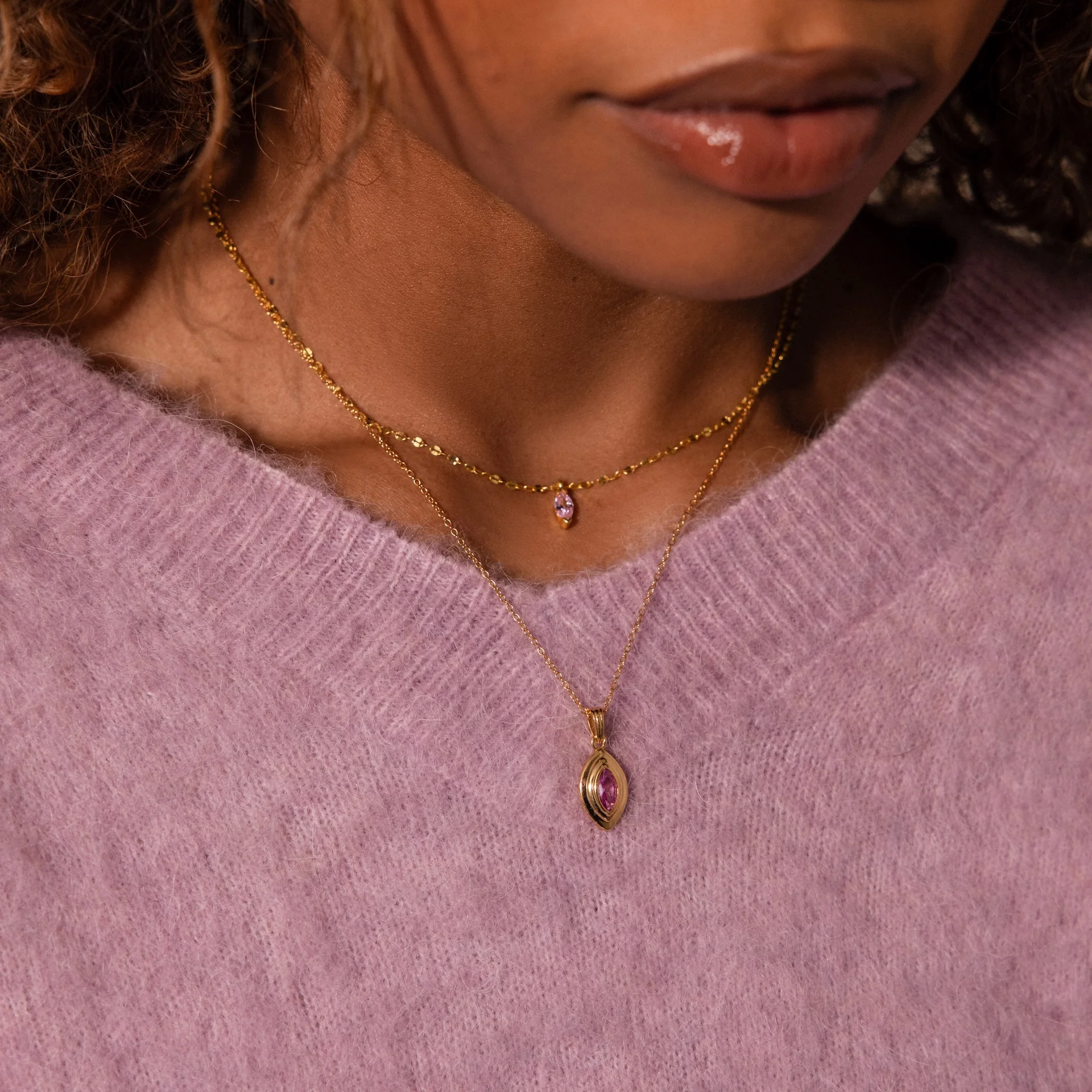 Ribbed Pink Tourmaline Pendant Necklace - Image 4